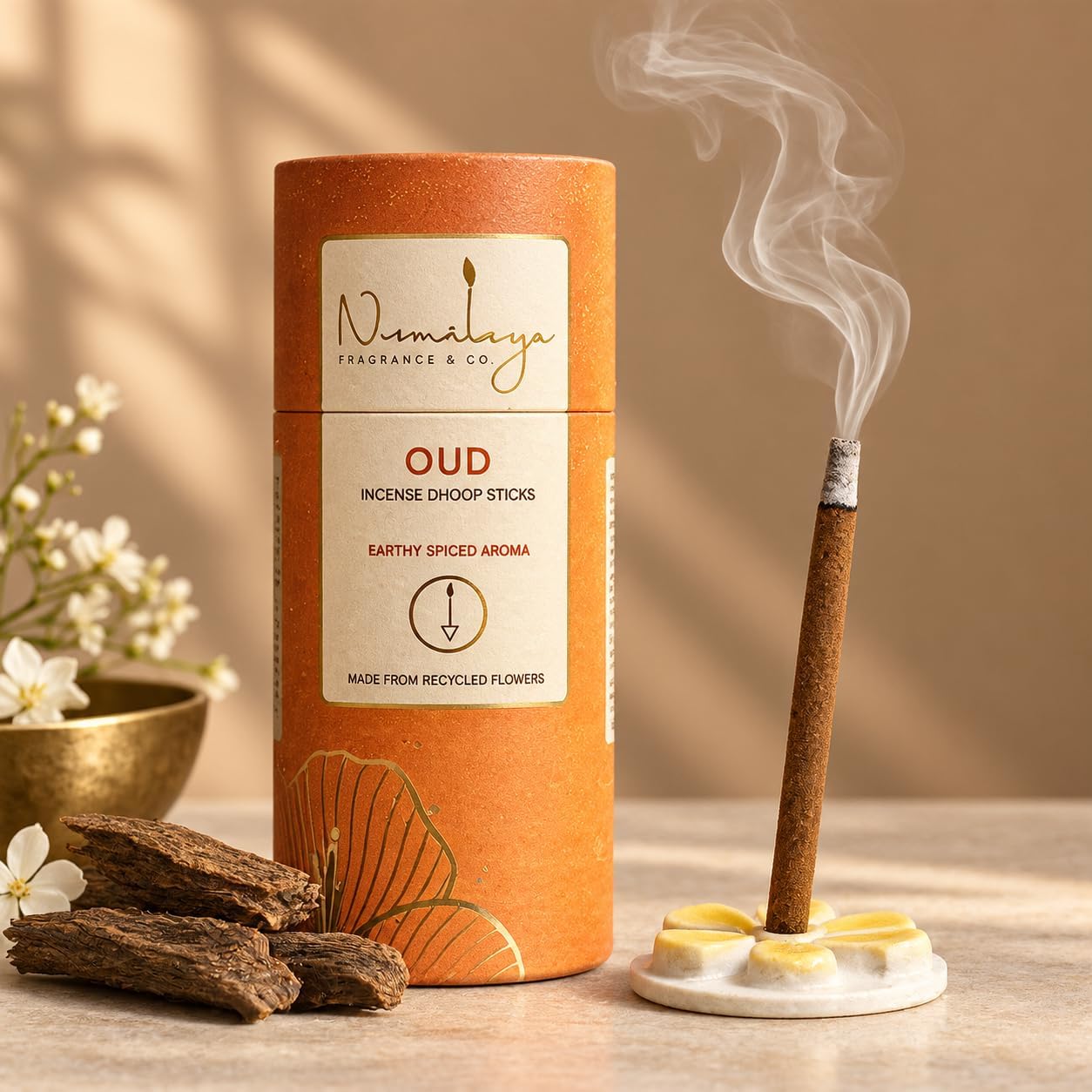 Nirmalaya 100% Natural Oud Dhoop Sticks for Pooja 40 Sticks| Bamboo Less Dhoop Sticks for Home/Office | Dhup for Puja with Holder Stand | Best for Long-Lasting fragrances