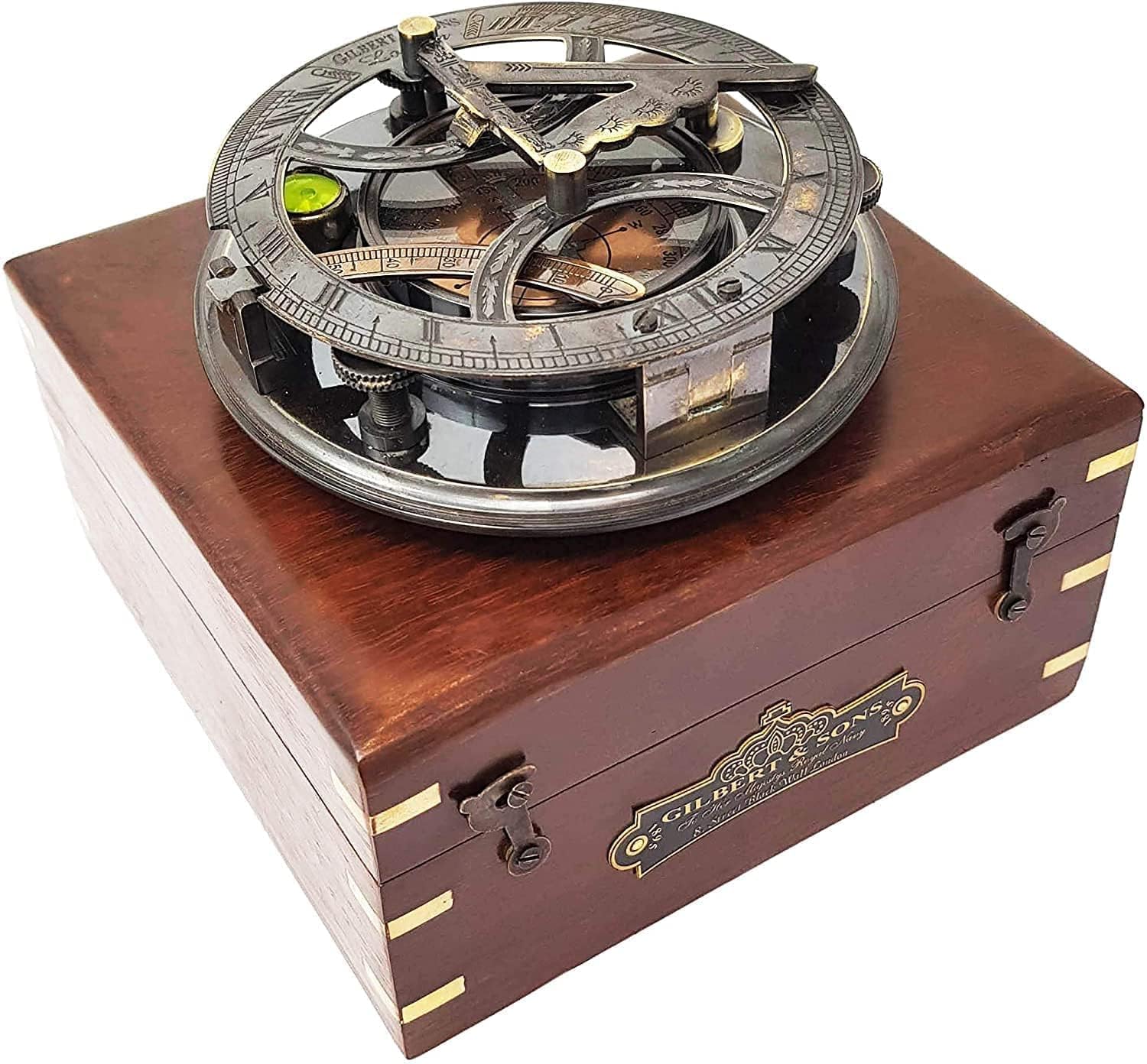 Handmade 5 Inch Large Sundial Compass – Antique Brass Nautical Compass with Engraved Vintage Design, Decorative Navigation Instrument for Office Desk, Travel, Collection & Gift Purpose-picture-41