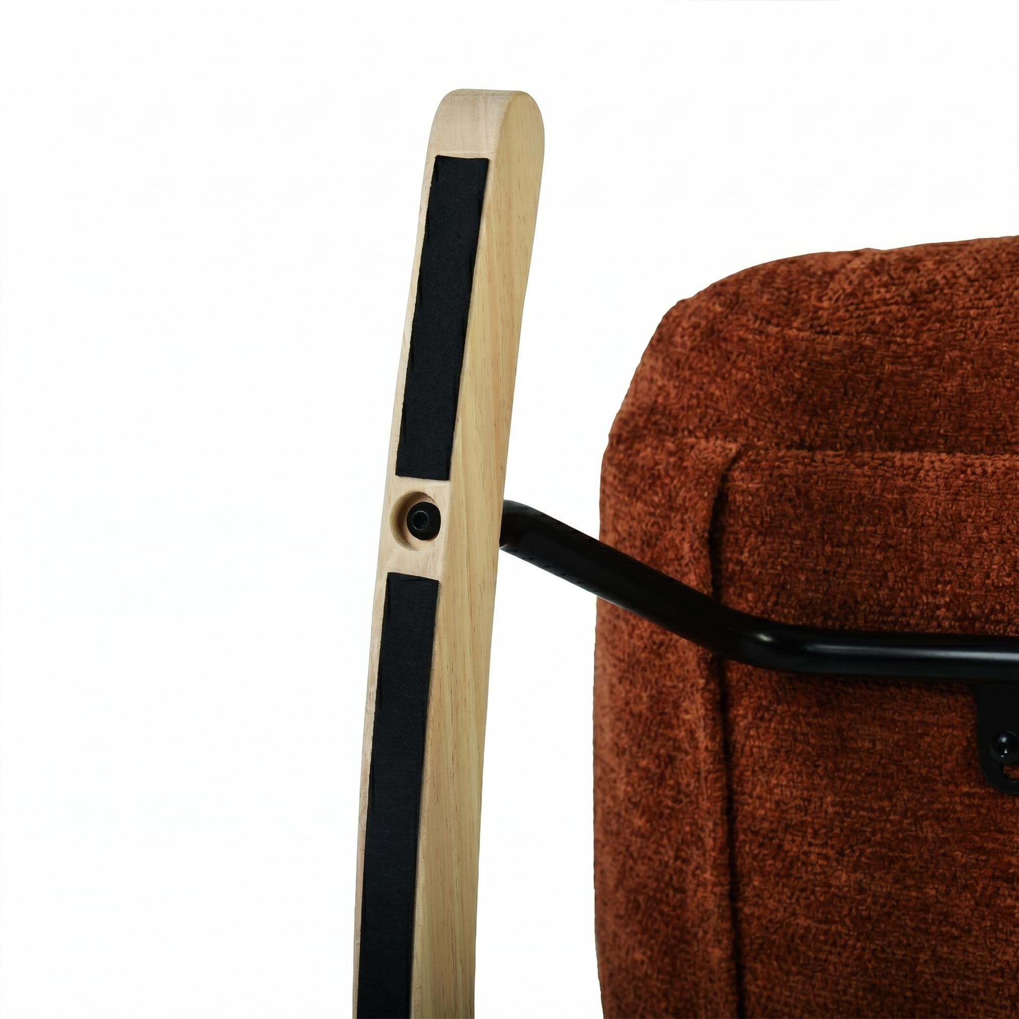 Silla Mecedora Acolchada, sillón Relax con Respaldo y Asiento Extra Ancho de Tissu Chenille, para salón o Dormitorio, Patas de Madera, Color Rojo