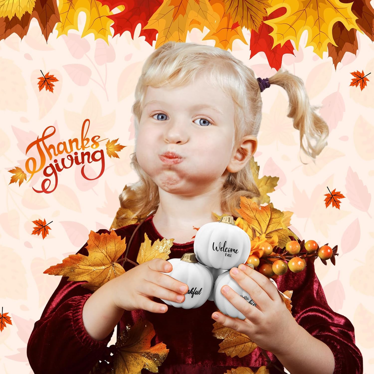 24 Pcs Thanksgiving Stress Balls Pumpkin Toys Bulk 2.48 Inch Fall Pumpkin Stress Relief Balls PU Foam Mini Pumpkins Squeeze Ball Fidget for Autumn Harvest Party Favors(White)