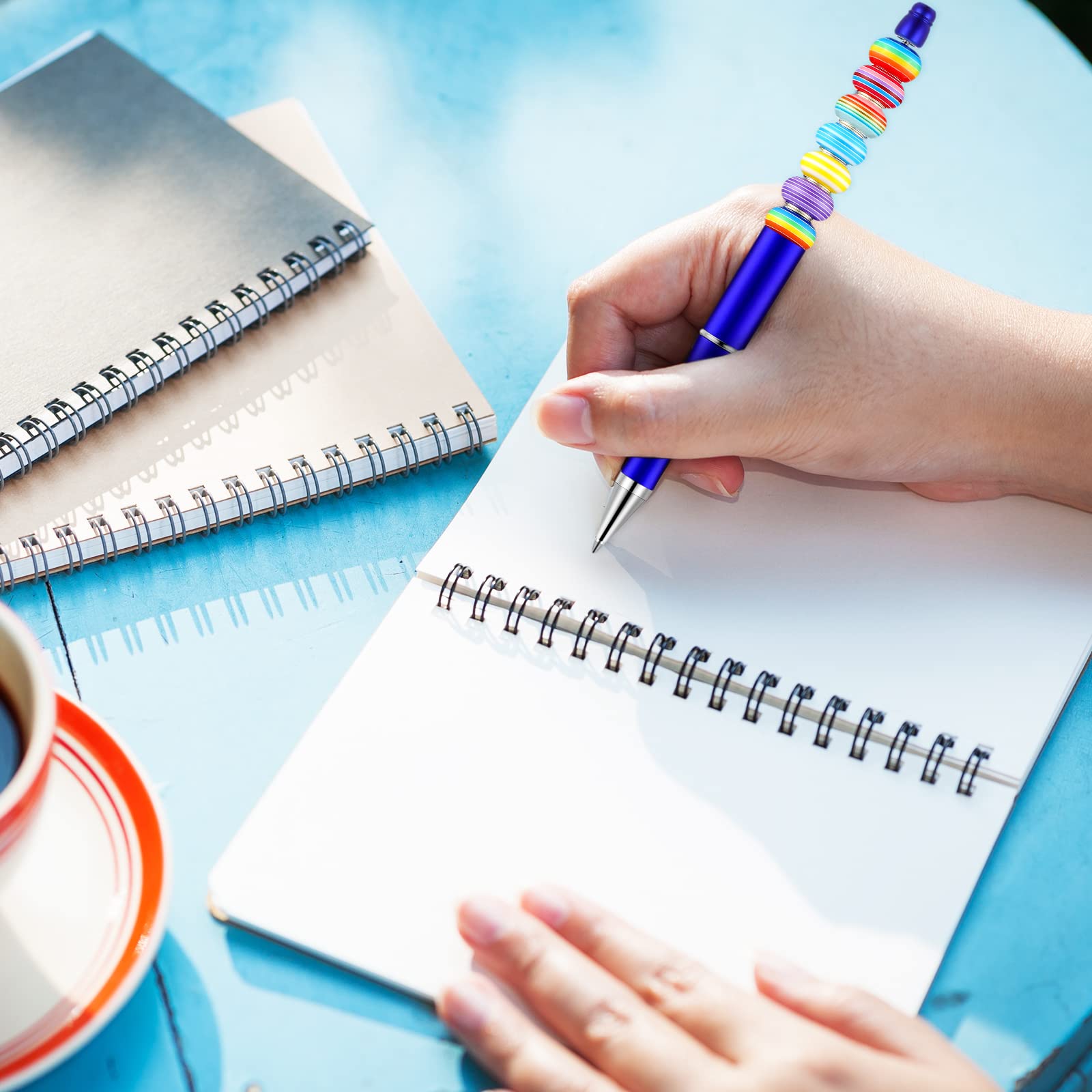 Crtiin 50 Stück Kunststoff-Kugelschreiber, Kugelschreiber, Schaft, schwarze Tinte, Perlenstifte mit 50 Nachfüllminen für Heimwerker, Geschenk, Kinder, Studenten, Büro, Schulbedarf (blau)