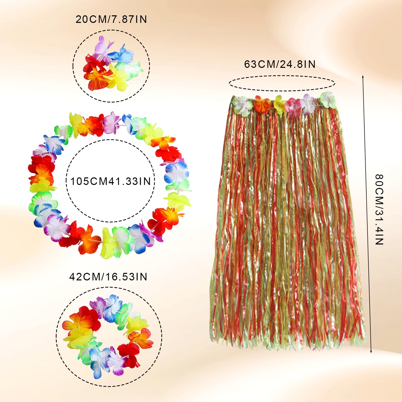 TUONYIS 5 Pieces Hawaiian Hula Skirt Costume Set,Party Decorations,Party Fancy Dress Costume,Garland Headbands Necklaces Bracelets Grass Skirts,for Tropical Hawaiian Partys Theme Beach (5 PCS) - Image 2