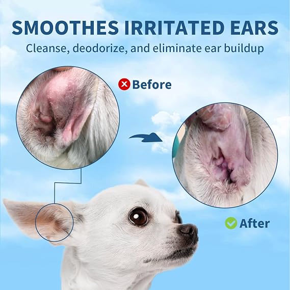 Tris Flush Cat & Dog Ear Cleaner | Pet Ear Infection Treatment | Hypoallergenic pet flush with PHMB. Cleans ear canal & removes odor safely. Includes 20 cotton swabs. 4 fl oz.
