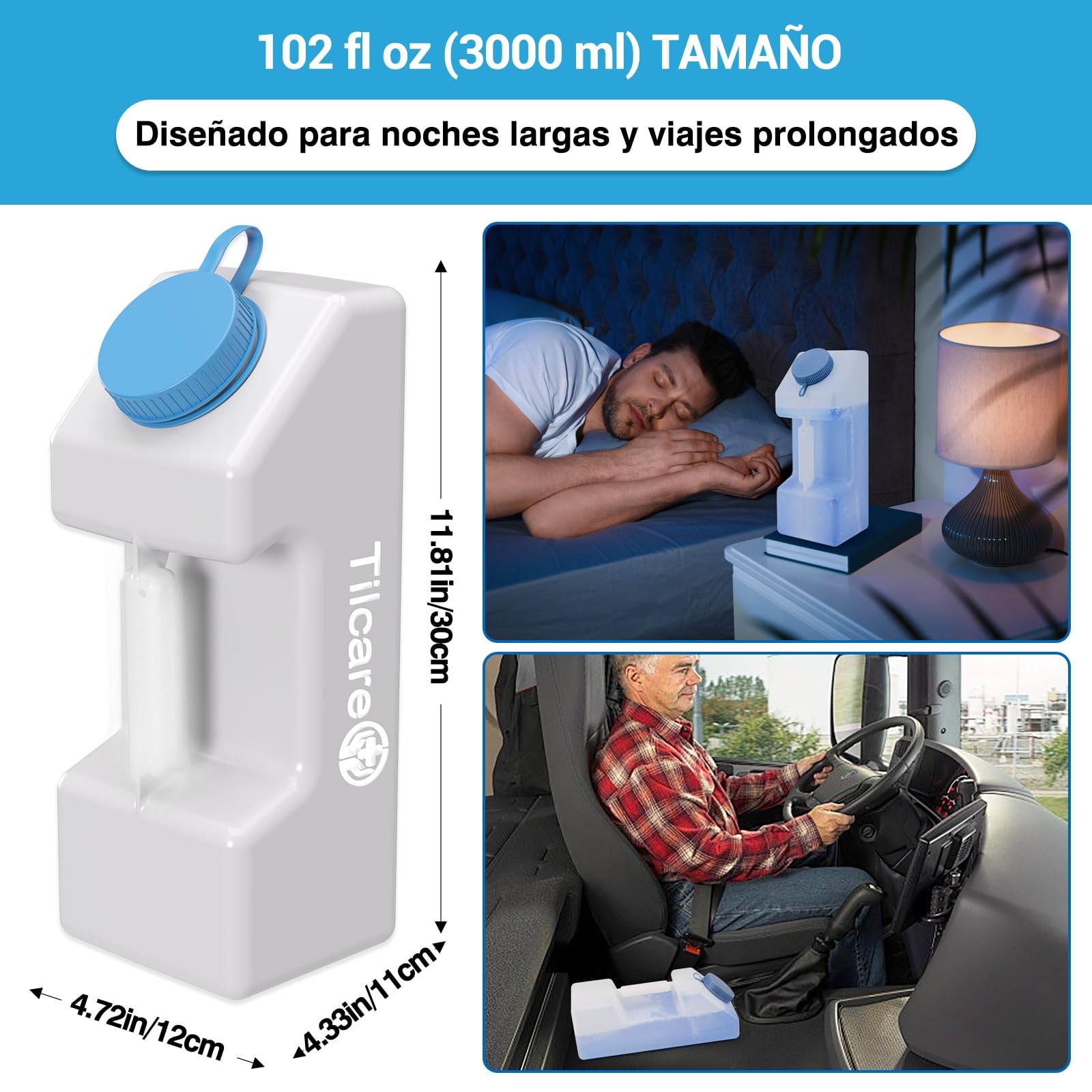 Tilcare Urinarios Portátiles para Hombres Antiderrame 3000 ml 101 Oz Brillante en la Oscuridad