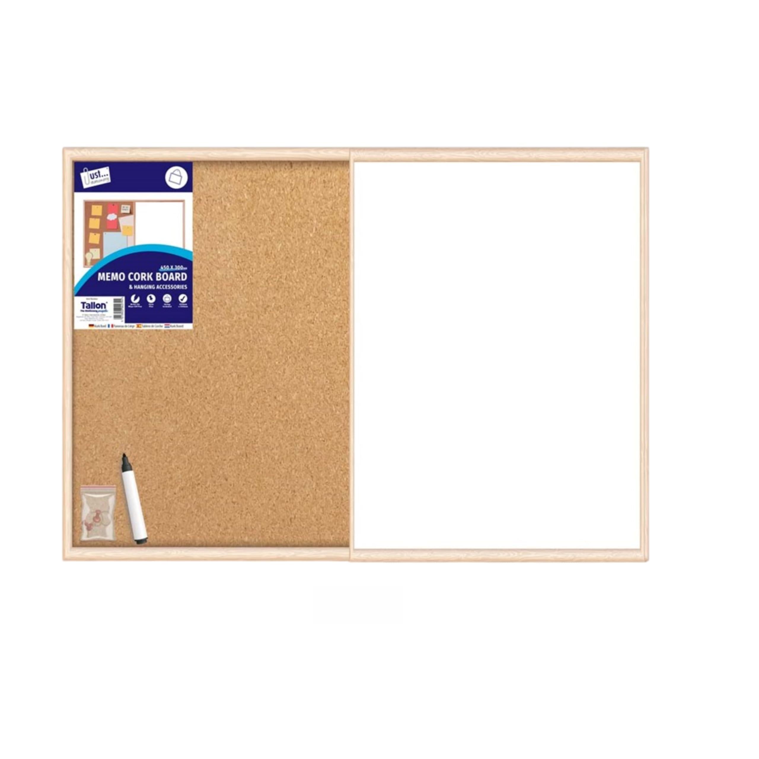 M1SS Wood Frame Split Cork & Cork Board and Dry Wipe Board, Whiteboard Coloured Markers Bulletin Memo Decor, Home, Office, Push pins and Hanging Hooks (Split Cork/Dry Wipe Board, 450 x 300 mm)