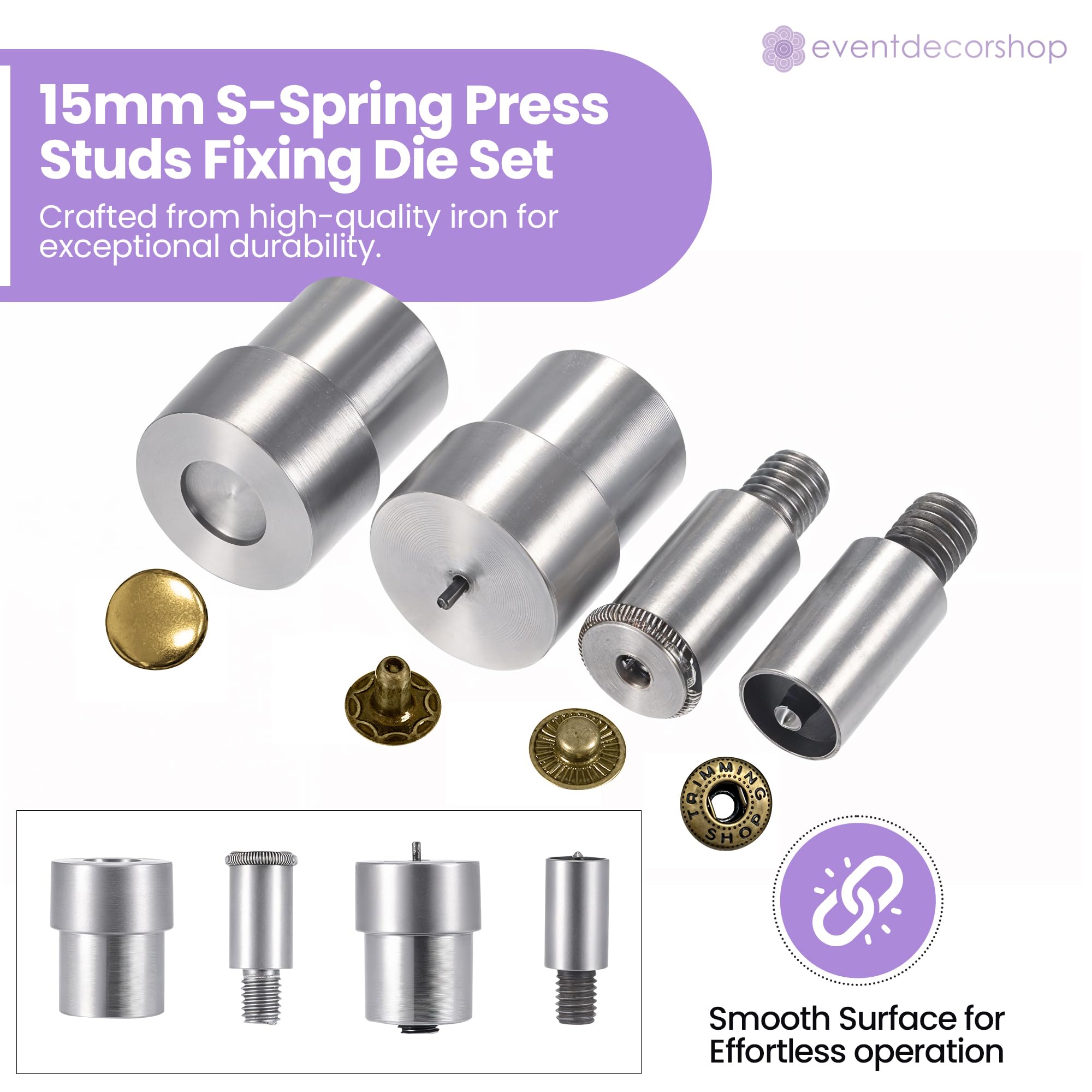 Event Decor Shop Zestaw dla początkujących wyrobów skórzanych – 14 mm podwójne zapięcia magnetyczne, zatrzaski 15 mm, nity 8 mm, matryce mocujące i uchwyt piankowy do zielonej prasy ręcznej maszynowej