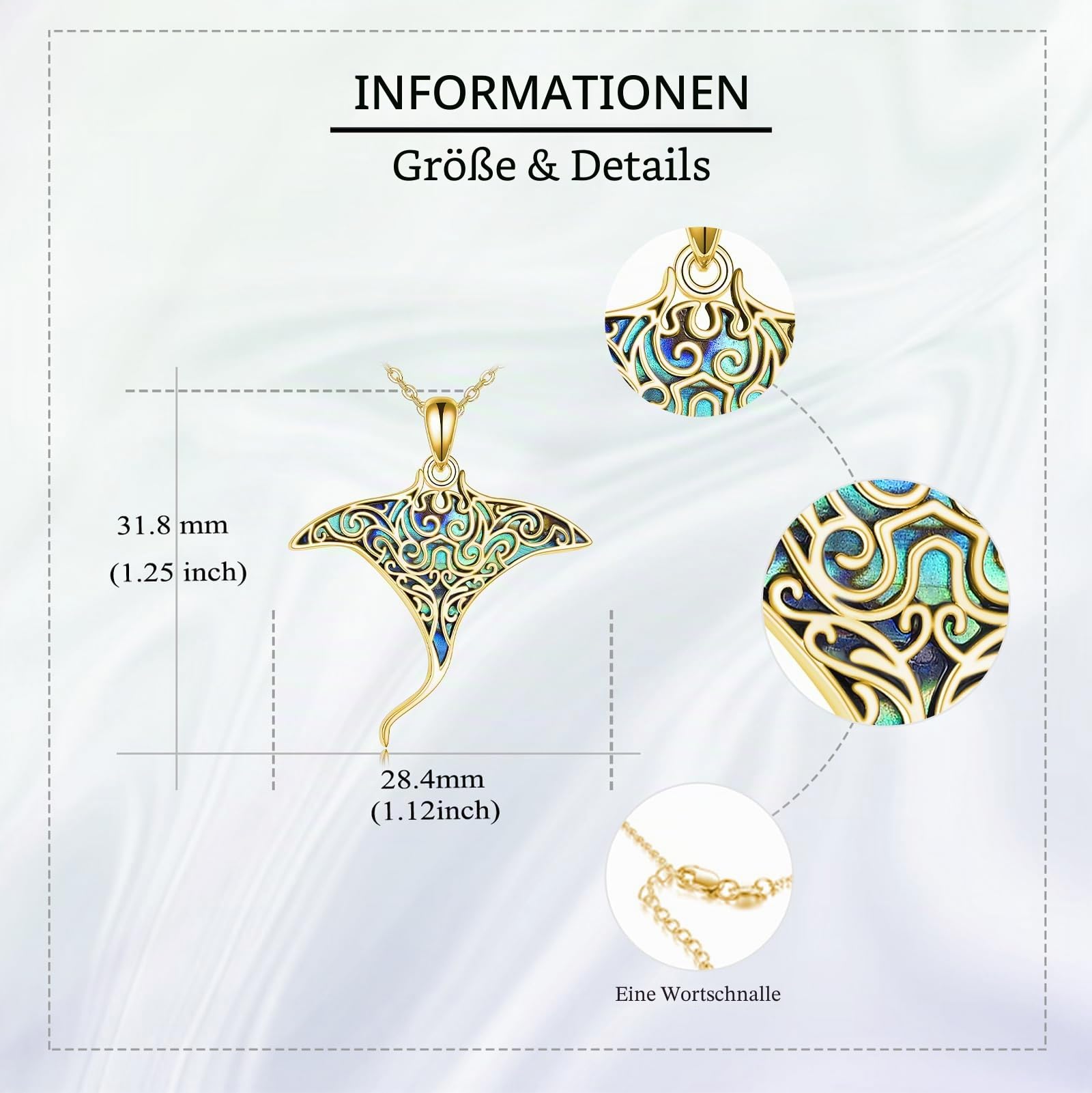 ONEFINITY Rochenhalskette 925 Sterling Silber Vergoldet Manta Rochen Anhänger Abalone Muschel Meer Tier Schmuck Geschenk