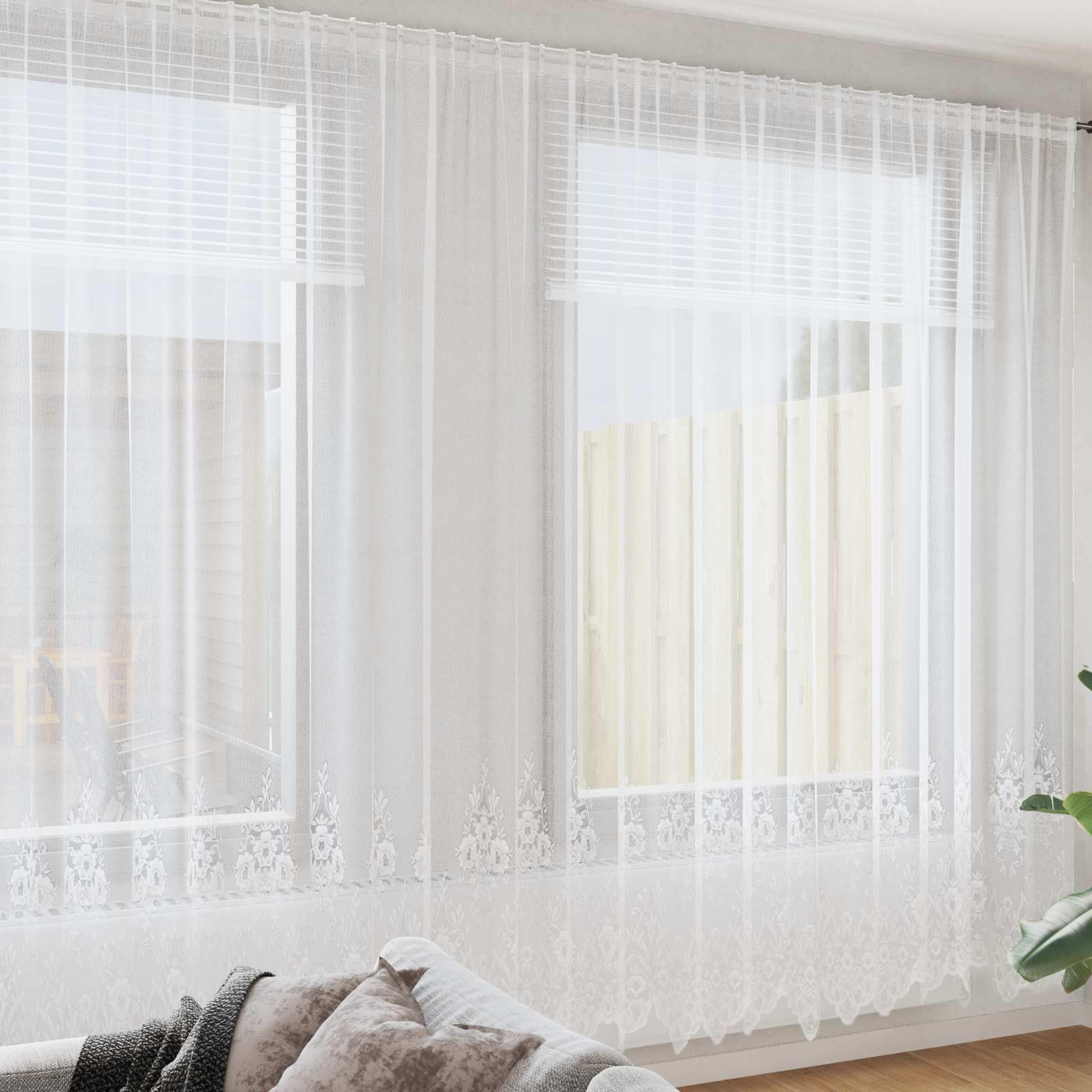 Cortina de encaje blanco de poliéster 260 x 1200 cm con protección visual y oscurecimiento para salón, dormitorio, habitación infantil