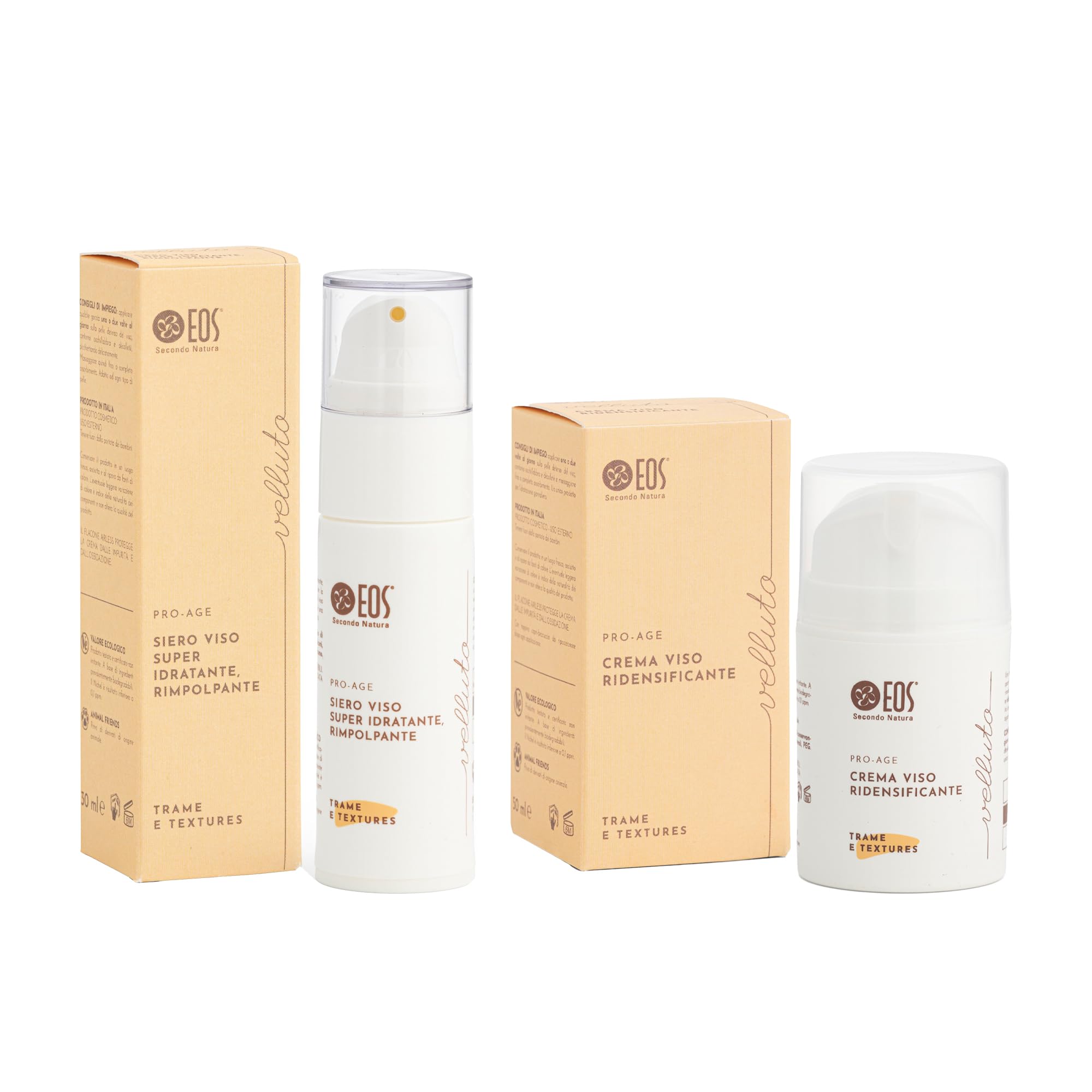 EOS NATURA Kit Viso Velluto – Siero Idratante 30 ml + Crema Ridensificante 50 ml – Trattamento Anti-Age Naturale per Viso, Occhi, Labbra e Décolleté – Pelle Rimpolpata e Ovale Ridefinito