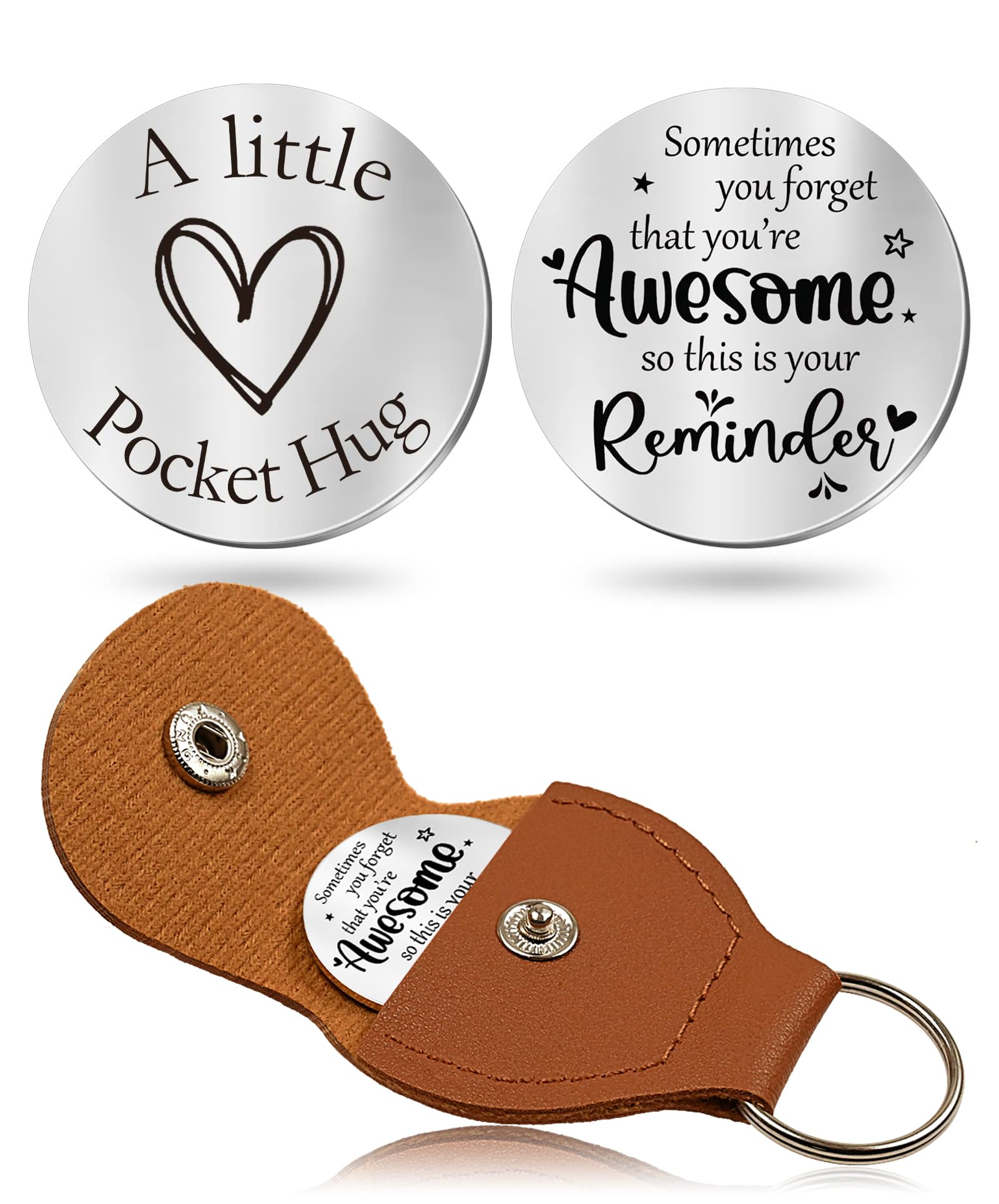 OUMILAN Pocket Hug Token Gifts for Men Boyfriend Girlfriend Inspirational Gift for Son Daughter Brother with Leather Keychain