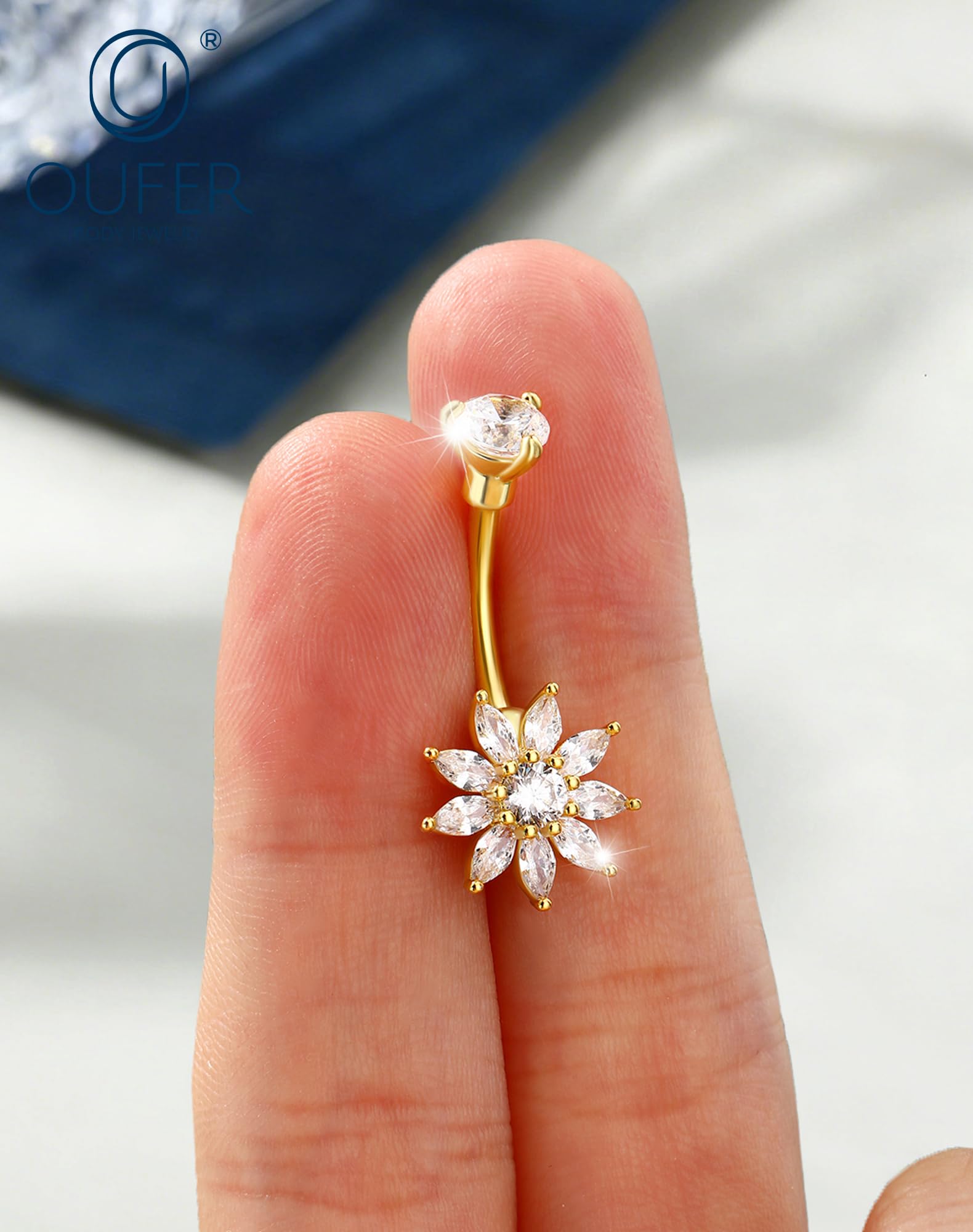 OUFER Fleur Piercing Nombril 14G Or Percing au Nombril 316L Acier Chirurgical Belly Bar 10mm Pendant Piercing de Ventre Bijou de Corporel pour Femmes - 4