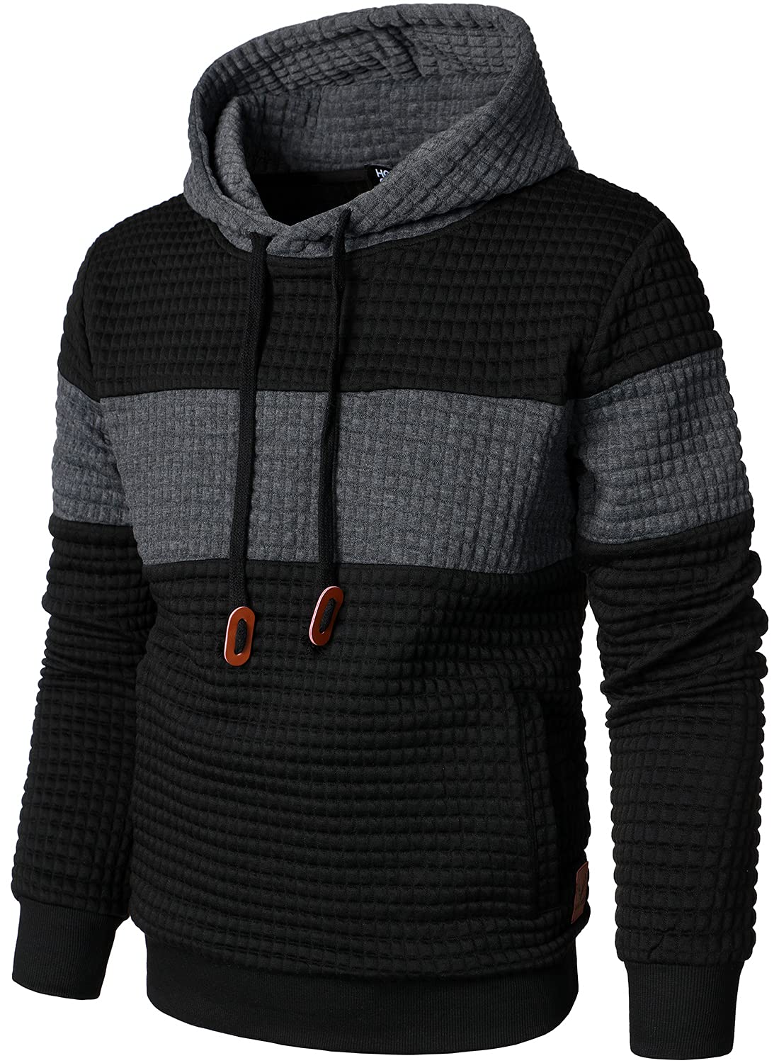 HOOD CREW - Sudaderas de manga larga con capucha con cordón para hombre, informal, de jacquard a cuadros