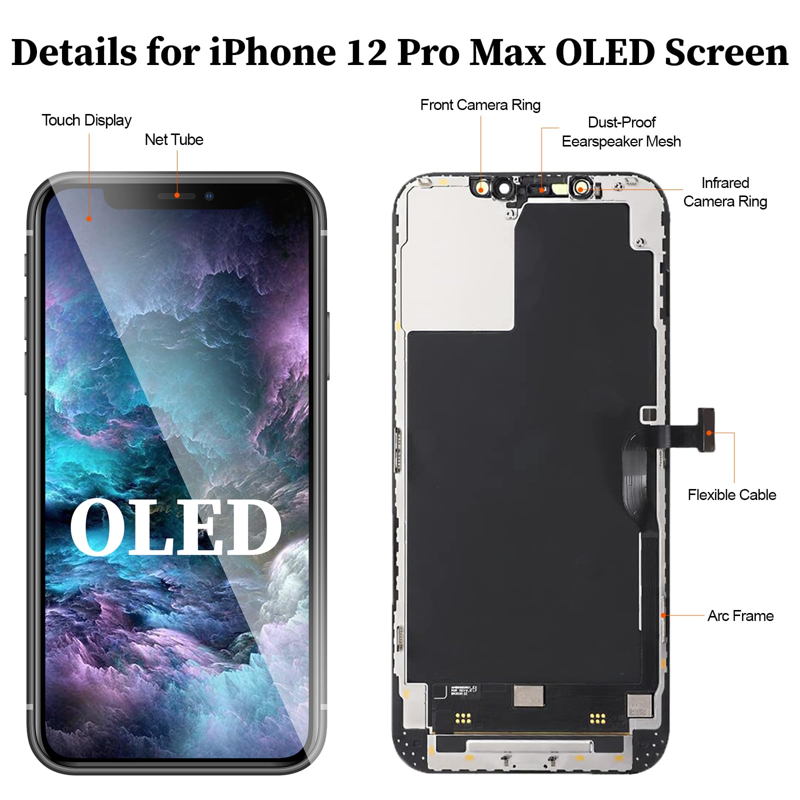 Pantalla LCD De Repuesto Para IPhone 12 Pro Max | 6.7", Tacto Completo, Kit De Instalación, Compatible Con A2411 A2342 A2410 A2412