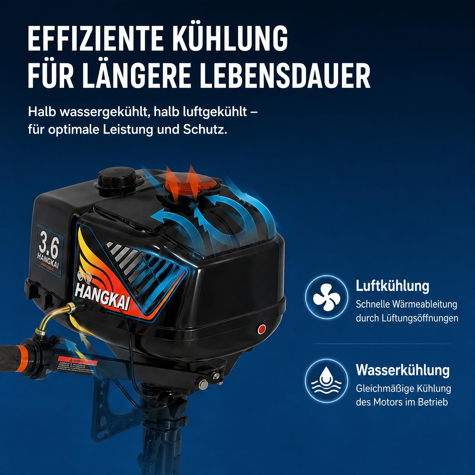 2-Takt Außenbordmotor Benzinmotor, 55ccm 3,6PS Außenborder Benzin Außenbordmotor, Schlauchboot Motor Kurzer Welle, CDI Zündung Halbluft- und Halbwassergekühlt für Schlauchboot Angelboot Fischerboot