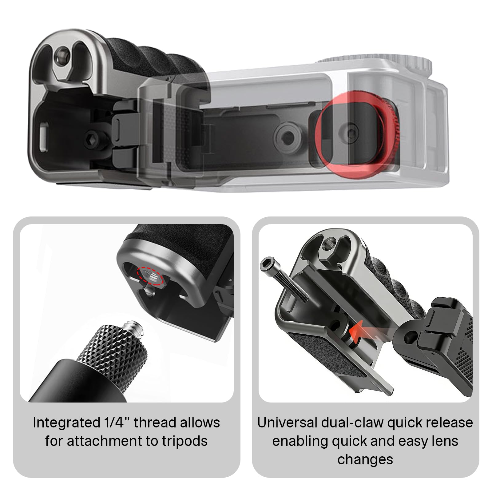 Street Grip Kit kompatybilny z DJI Osmo Action 5 Pro/4/3, uchwyt do kamery z lekkim aluminiowym uchwytem (167 g) z magnetycznym szybkim montażem, wygodnym gumowym uchwytem i lekkim jak piórko