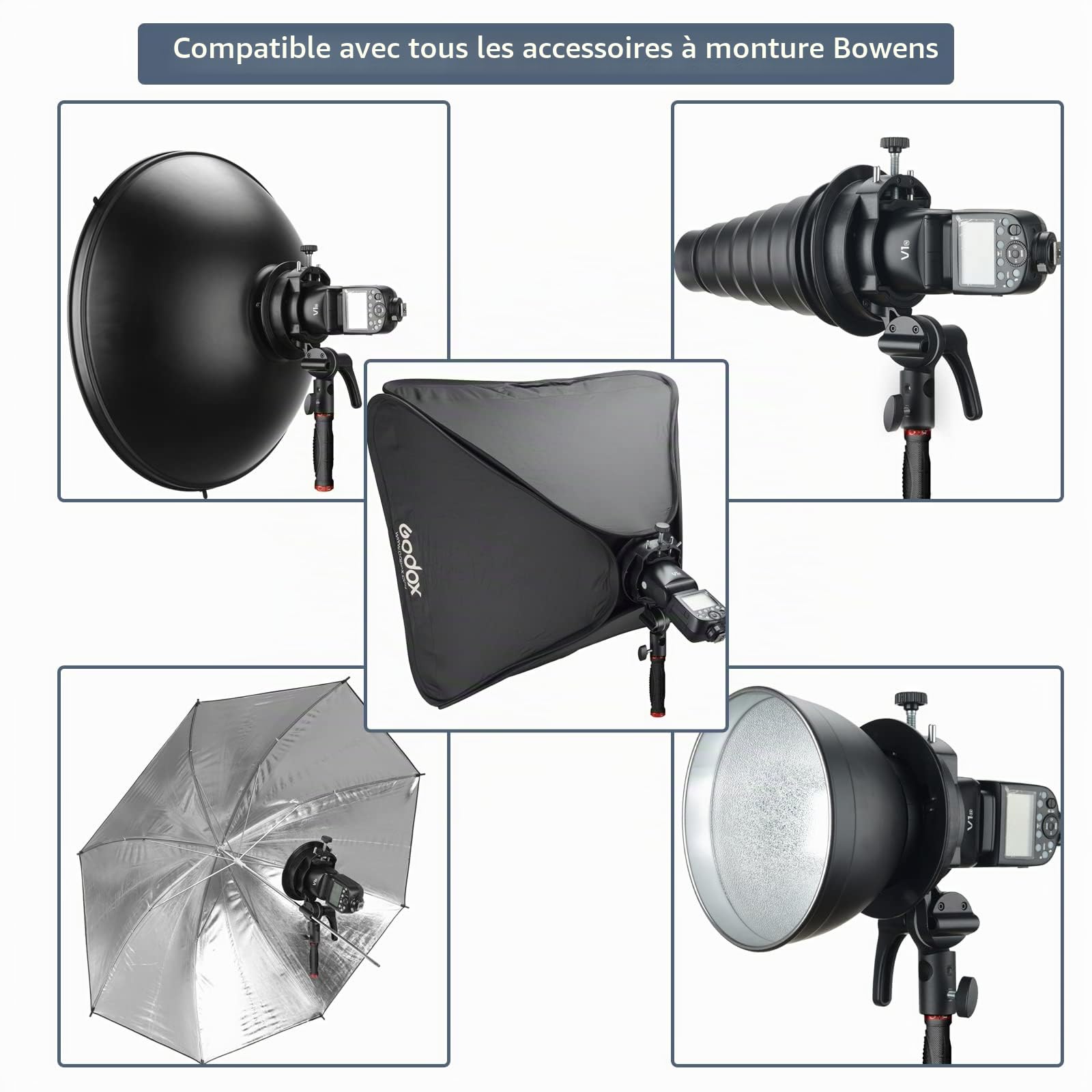 Godox S2 Speedlite Bowens Support pour Flash Godox V1,V1Pro,AD200Pro,AD200 AD400Pro et Plus,Support de Flash de Type S à Contrôle d'inclinaison Précis pour Boîte à Lumière,Parapluie,Flashde Studio