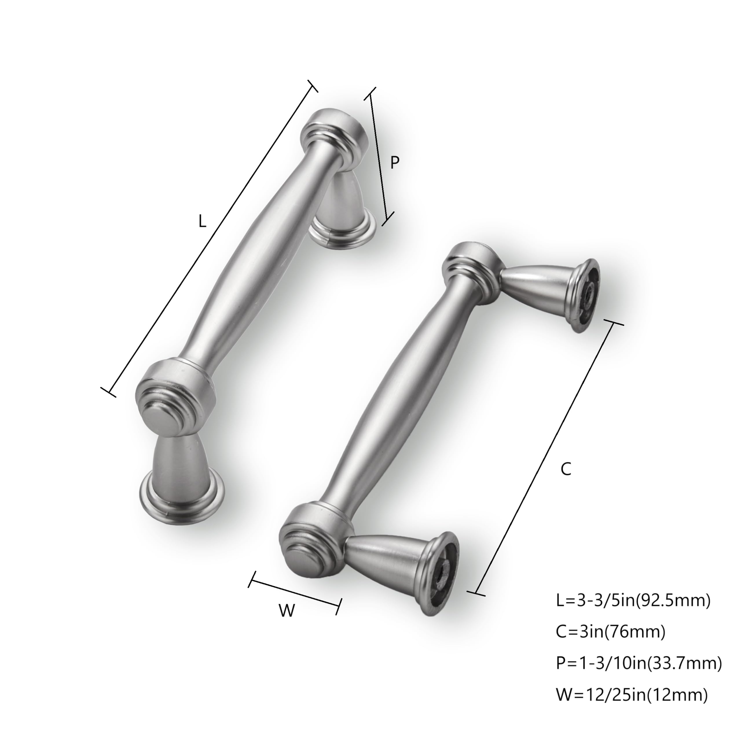 Bar Brushed Nickel Cabinet Pull - 80212, 3 in (76 mm) — KHTUMEWARE