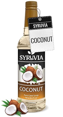 Syruvia Jarabe de coco para café, sabor cremoso de jarabe de café de coco, 25.4 onzas líquidas, Kosher, sin gluten, ideal para café con infusión de