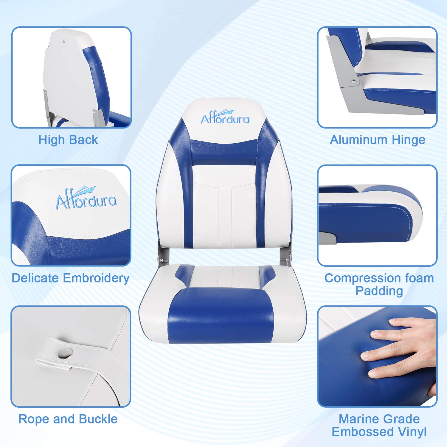 Affordura Boat Seat for Boats with 2 Storage Bags High Back Folding Boat Seat Boat Fold Down