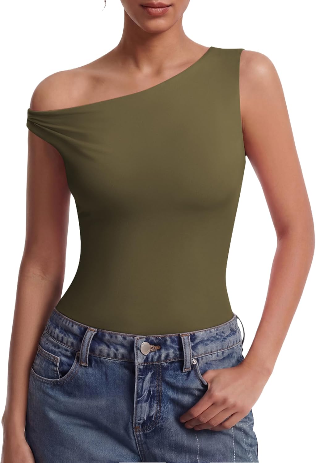 Avidlove Bodysuits for Women Off Shoulder Thong Bodysuit Double Lined One Piece Leotard Asymmetric Going Out Tops