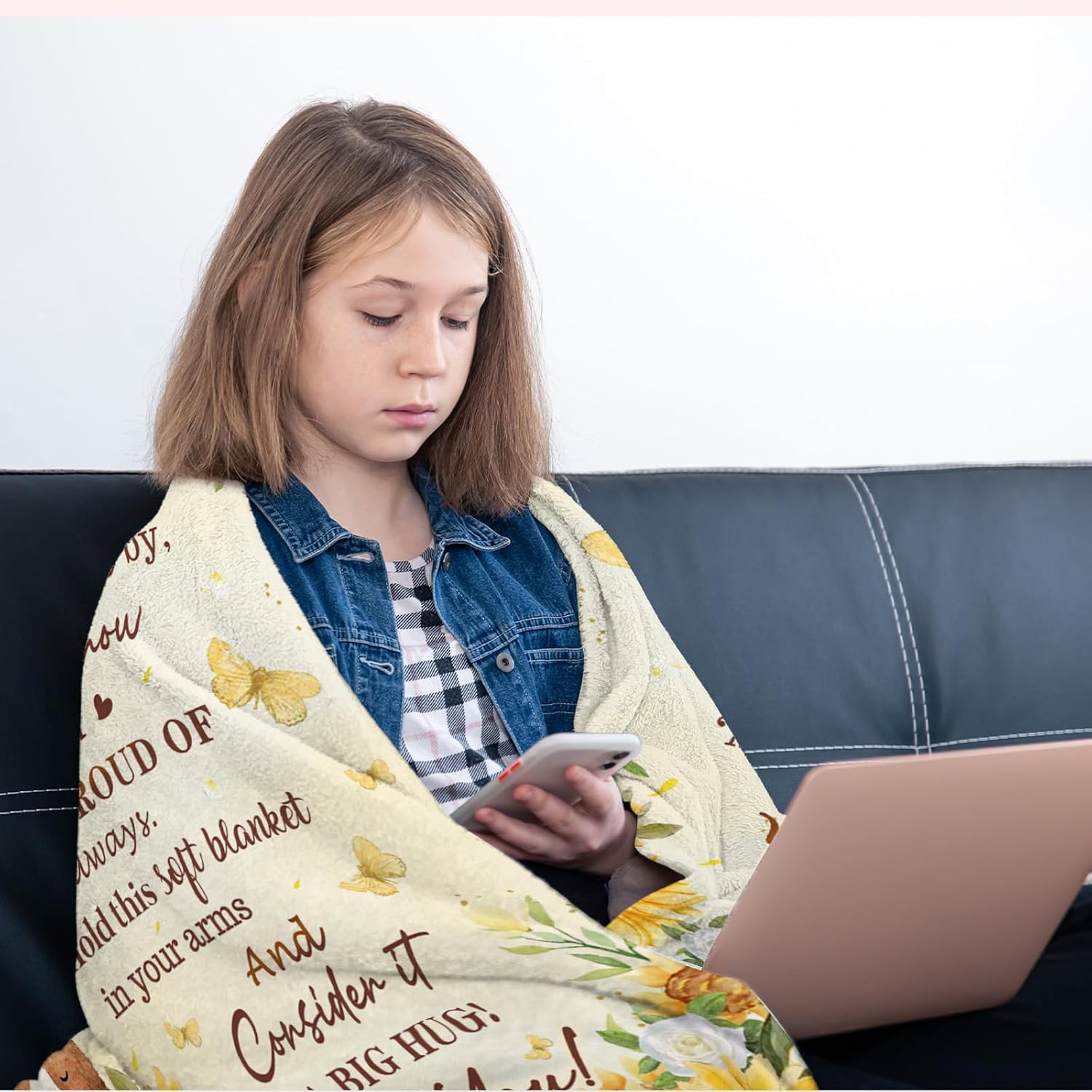 Daughter Gifts from Mom Dad, to My Daughter Blanket from Parents, Valentines Day Birthday Graduation Gifts for Daughters Sunflower Bear Soft Flannel Throw Blanket 50"x60" - Image 4