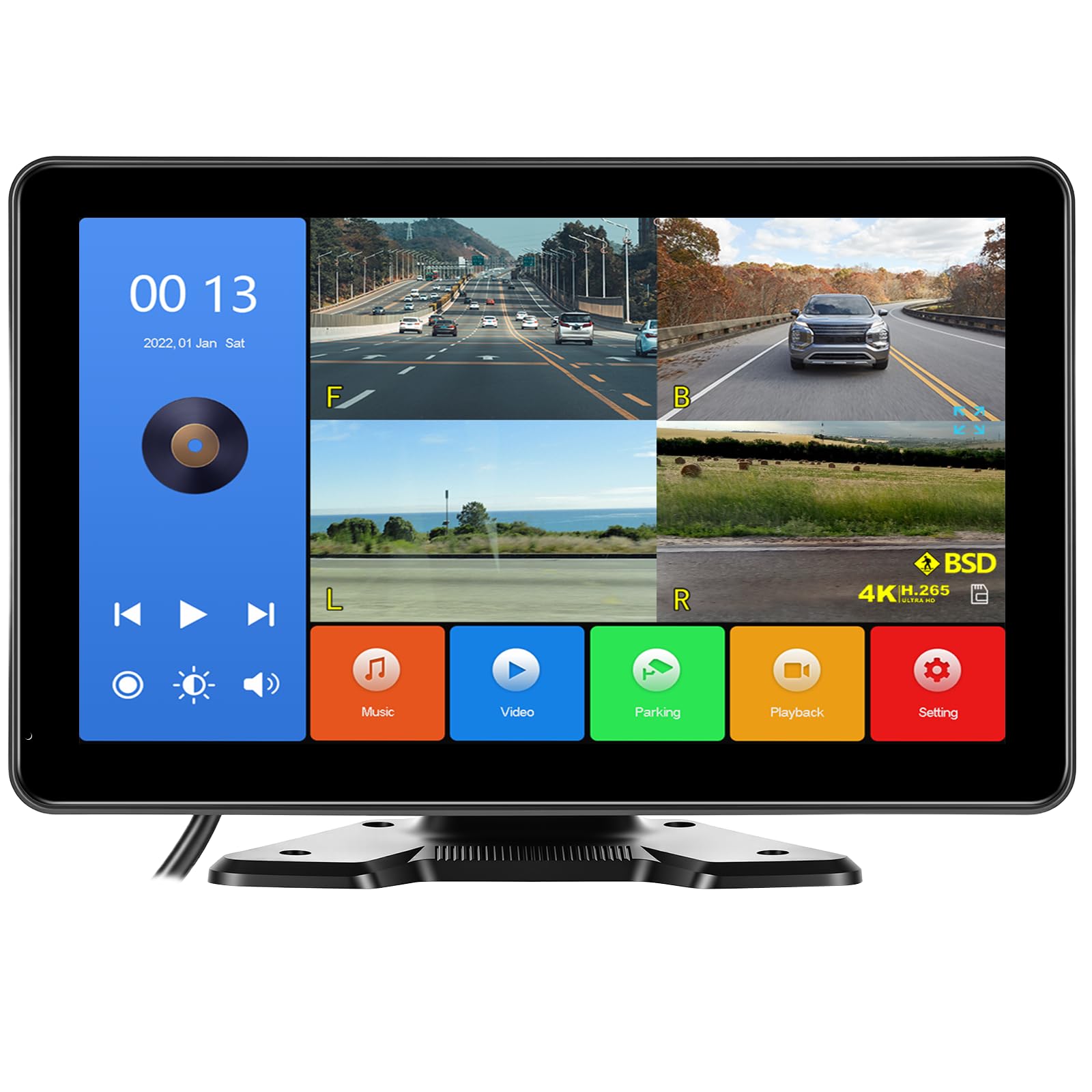 10.1'' Caméra De Recul Câblée Écran Tactile IP68 Imperméable avec Moniteur, Supporte L'enregistrement en Boucle 4K, BSD, Carte SD 256 Go, DC 6.5V-36V