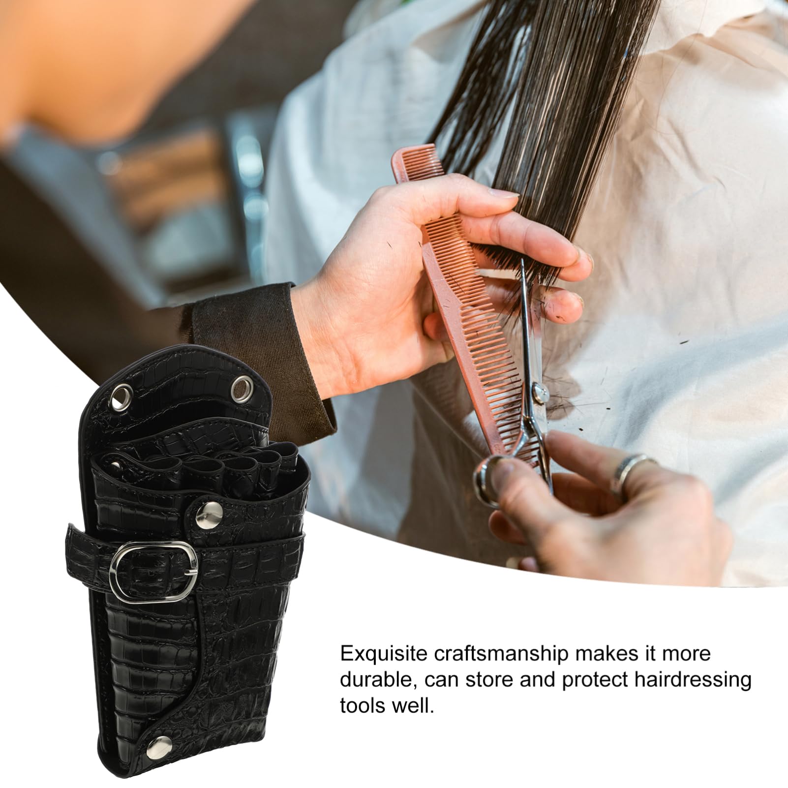 Happyyami Friseurscheren Etui Bauchtasche Professionell Langlebig Schwarz mit Großem Fassungsvermögen für Barbier Salon Werkzeug Organizer