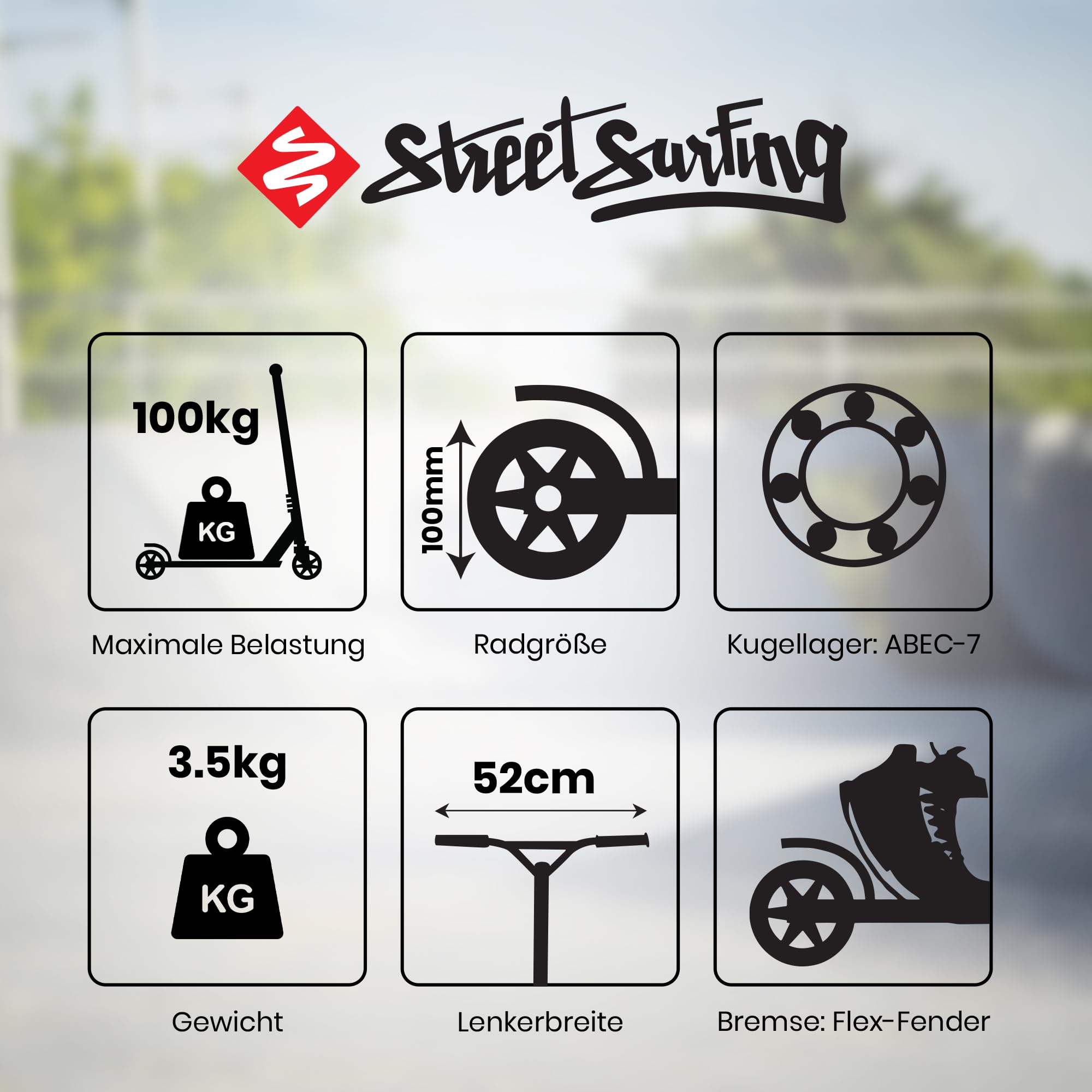 Street Surfing Hulajnoga wyczynowa torpedo – wytrzymała hulajnoga aluminiowa – ABEC 7 Ball Bearings, Freestyle & Trick Scooter z kółkami 110 mm