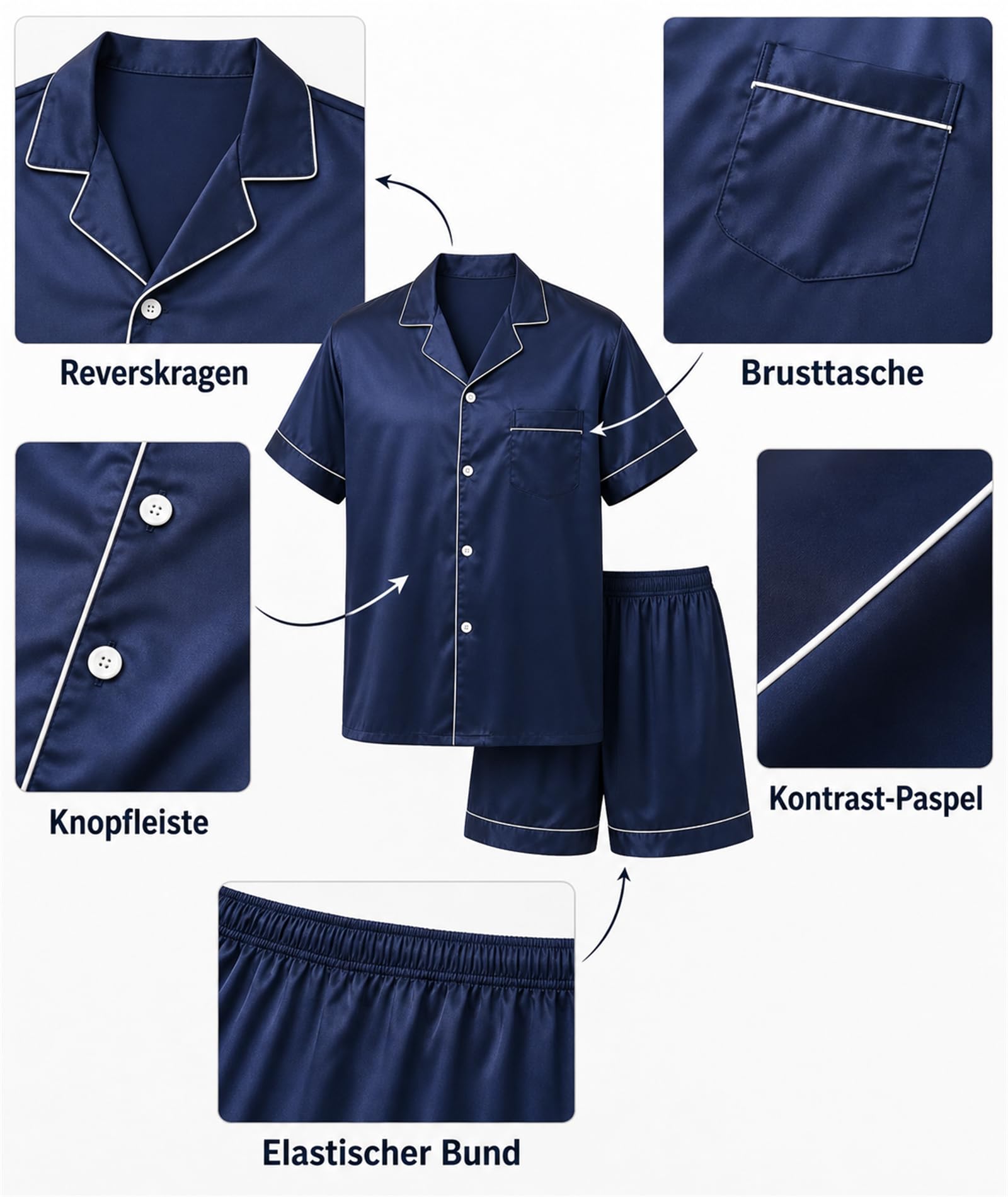 Ensemble pyjama en soie pour homme à manches courtes – Pyjama en satin, respirant et élastique, ensemble de pyjama deux pièces pour dormir et à la maison