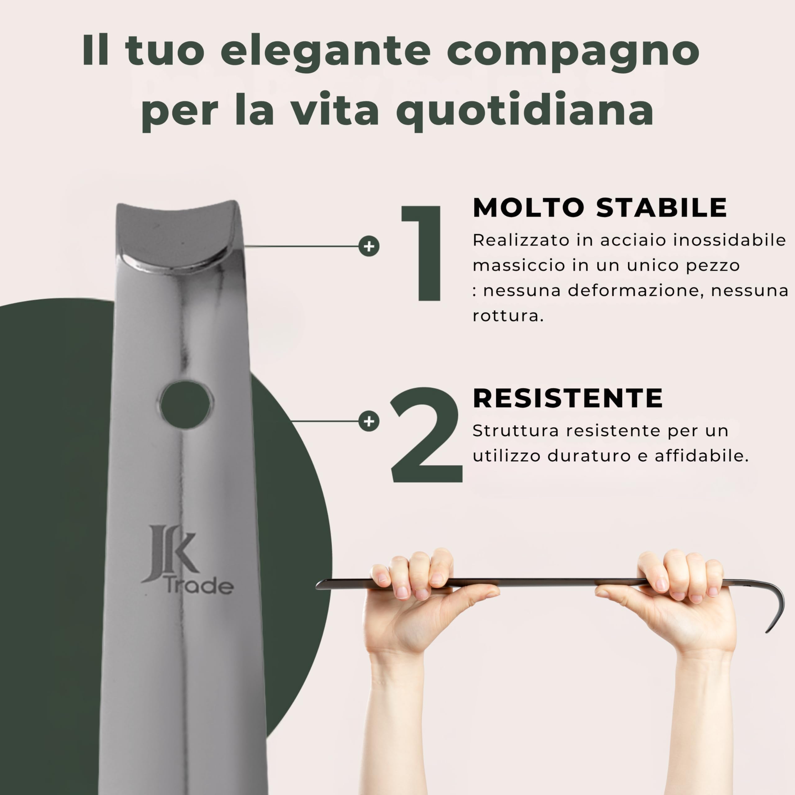 JK Trade Calzascarpe in acciaio inox stabile da 72 cm, lunghezza 2 mm, in metallo lucido, lungo per stare in piedi, veloce e delicato sulla schiena, lunghezza e larghezza ottimizzate | Shoe Horn |