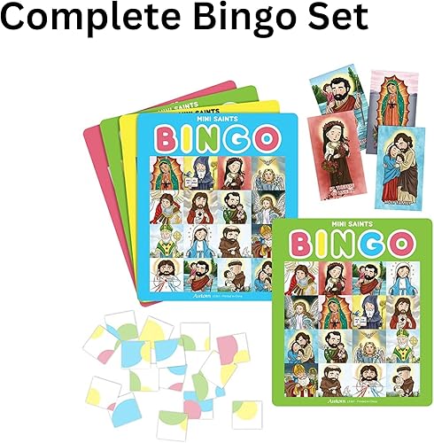 Miniatura 6 de Needzo Mini Saints - Juego de bingo para niños, suministros de aprendizaje para la escuela dominical, preguntas de estudio bíblico para la familia,