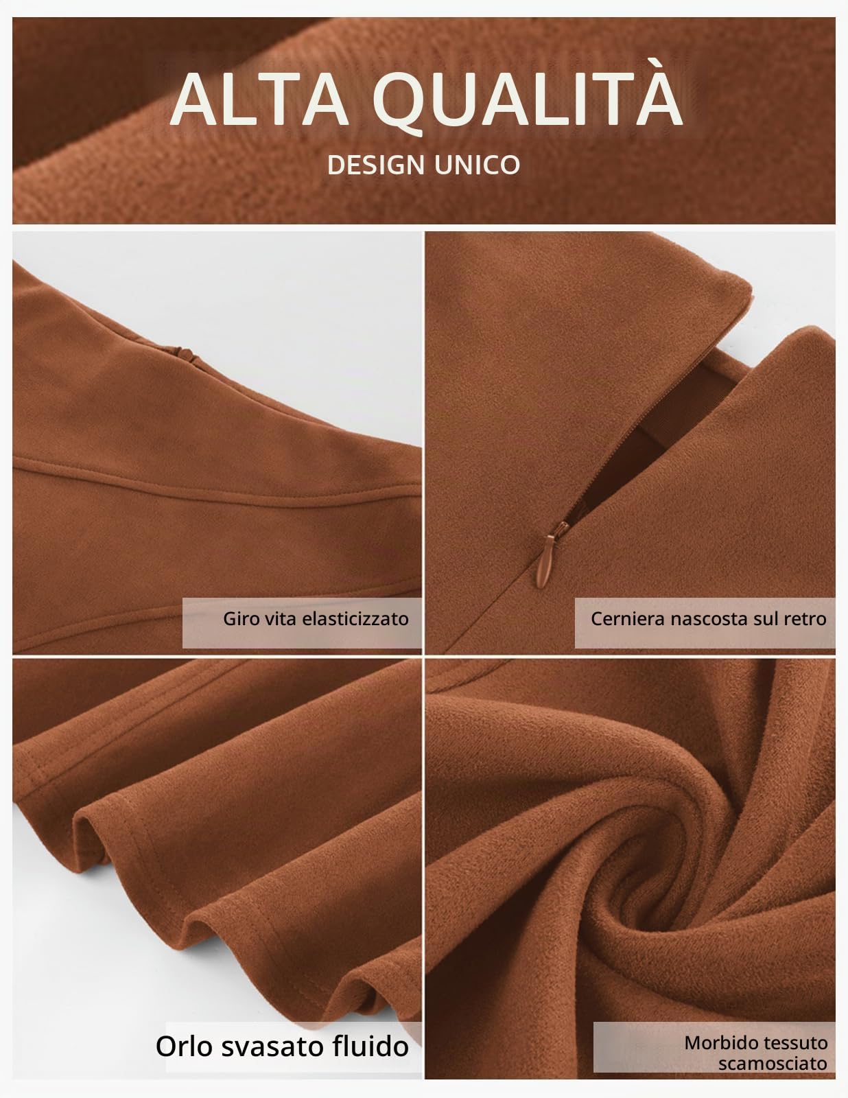 Kate Kasin Jupe Midi en Daim Femme Taille Haute Elegant A-Line Plissee