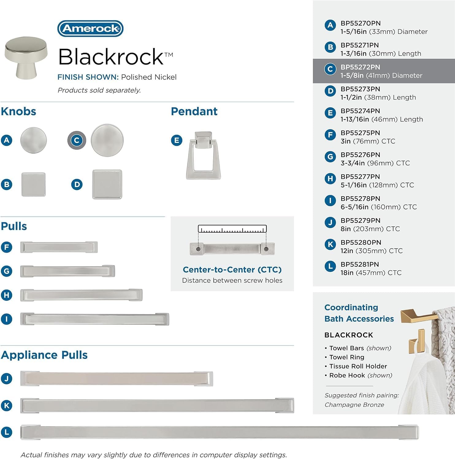Amerock | Cabinet Knob | Polished Nickel | 1-5/8 inch (41 mm) Diameter | Blackrock | 1 Pack | Drawer Knob | Cabinet Hardware