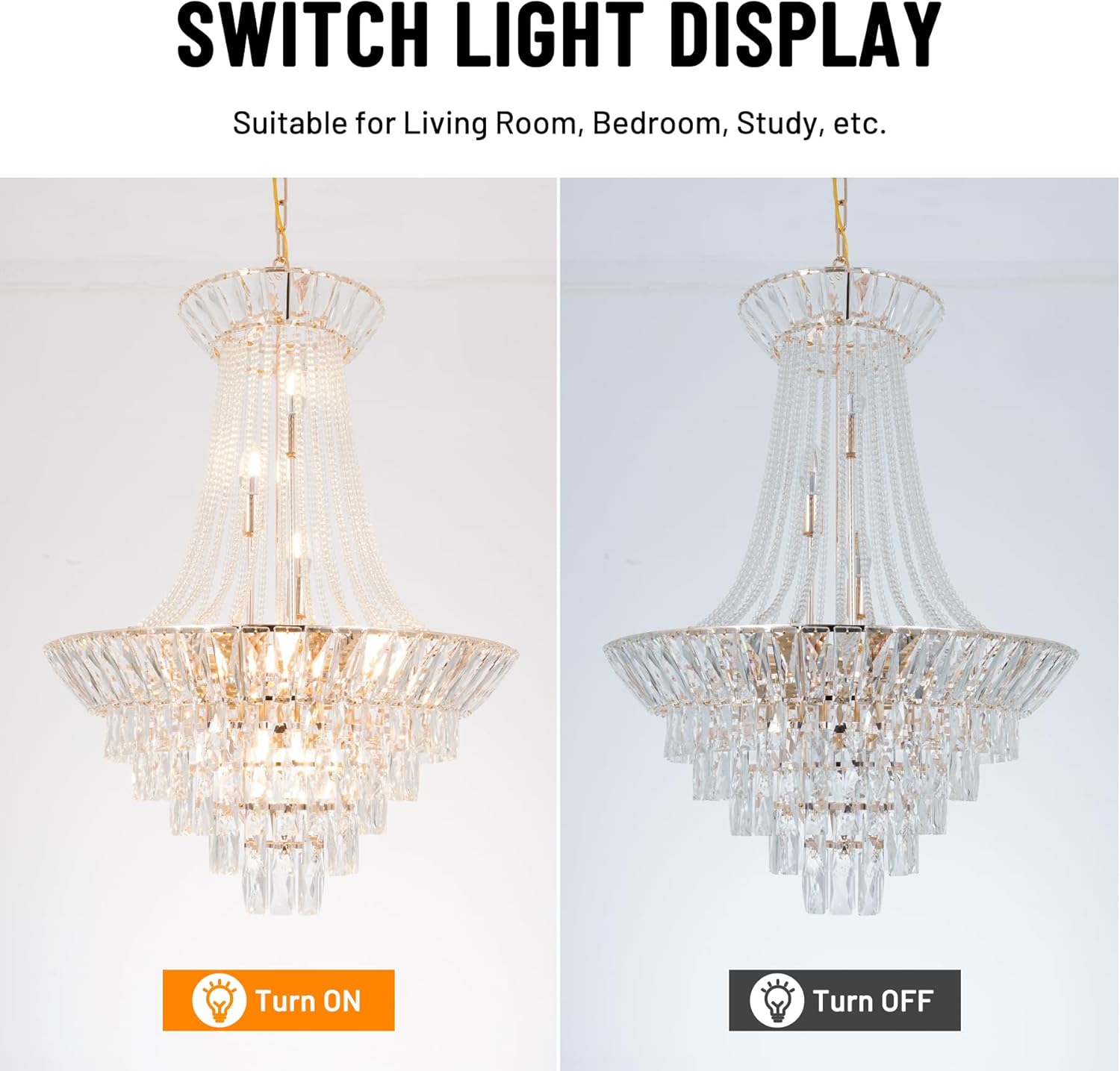 A Million Luxury Crystal Chandelier, 24 inch Modern Gold French Empire Crystal Ceiling Chandelier Lighting Fixture Lamp High Ceiling Hanging Light Home Decor Lamp for Living Room Bedroom Foyer