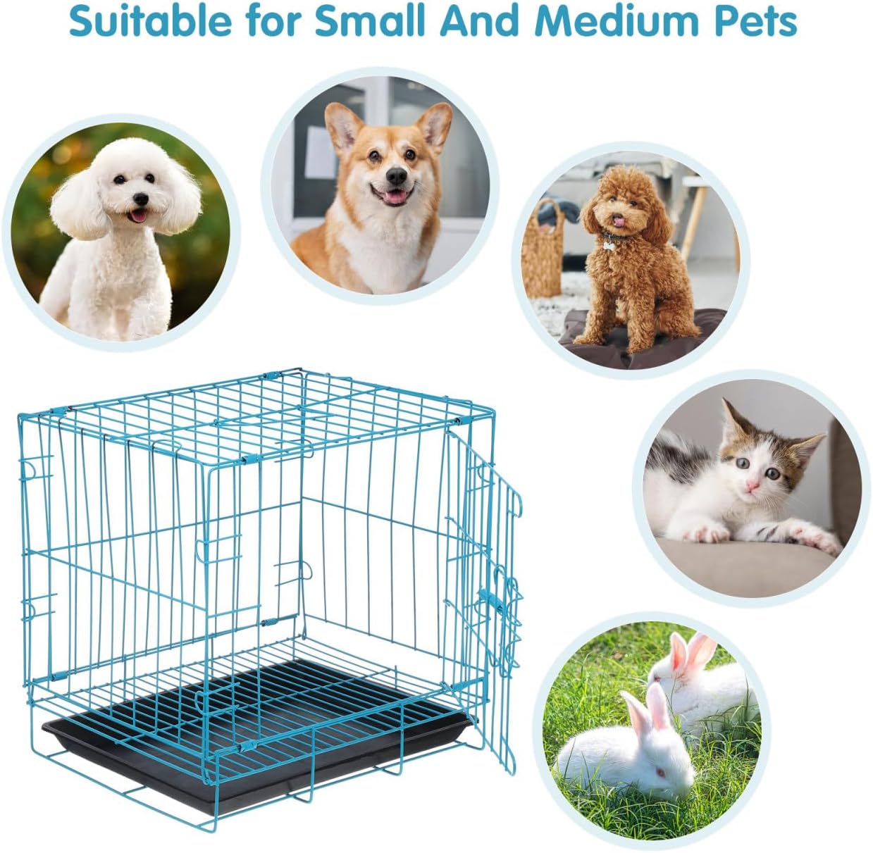 Hemobllo Folding Dog Cage 13.77X12.59X10.23 Inch Portable Metal Pet Crate for Small and Medium Dogs Cats Rabbits Indoor Outdoor Use with Ventilated Design