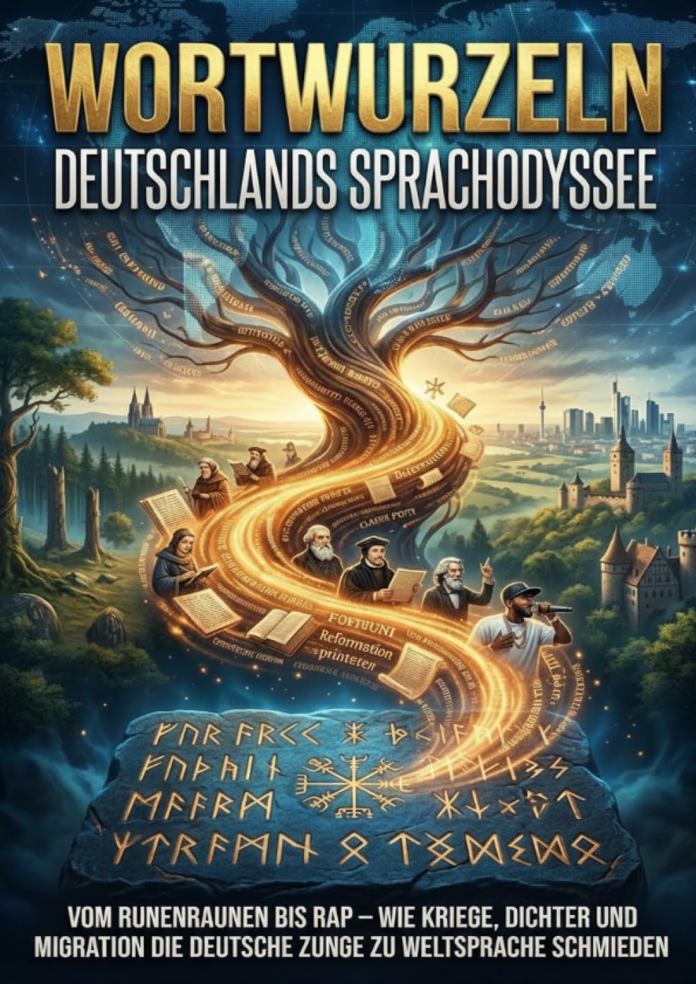 Wortwurzeln: Deutschlands Sprachodyssee: Vom Runenraunen bis Rap – wie Kriege, Dichter und Migration die deutsche Zunge zu Weltsprache schmiedeten.