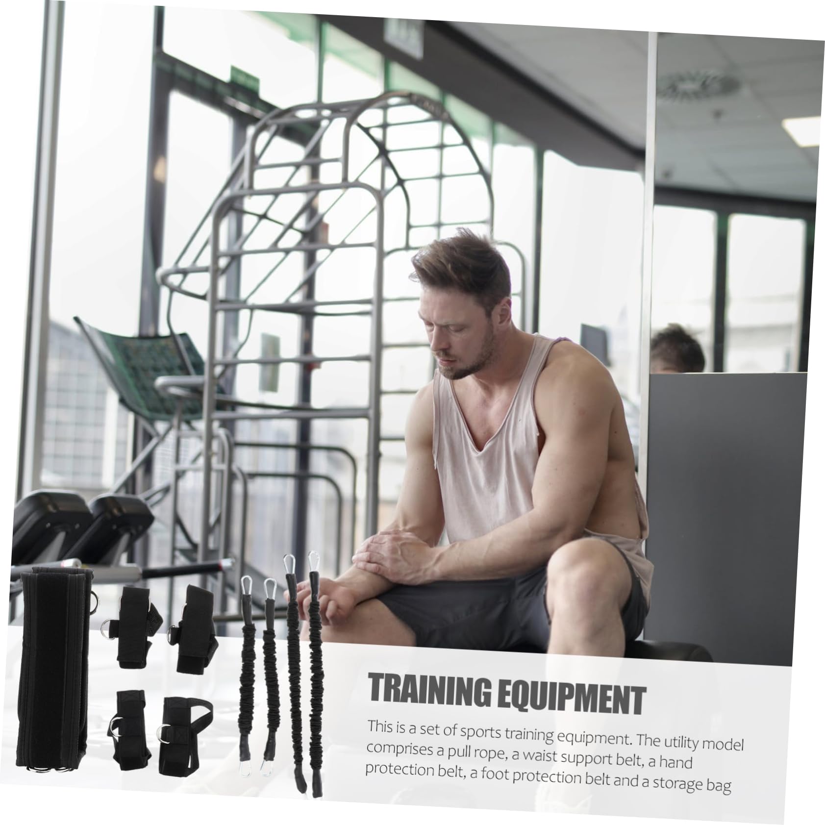 ibasenice Bandas de Resistencia para Fitness, Entrenador Muscular Cuerda Elástica, 20lbs, Tamaño Ajustable, Negro, para Boxeo y Ejercicios de Pie