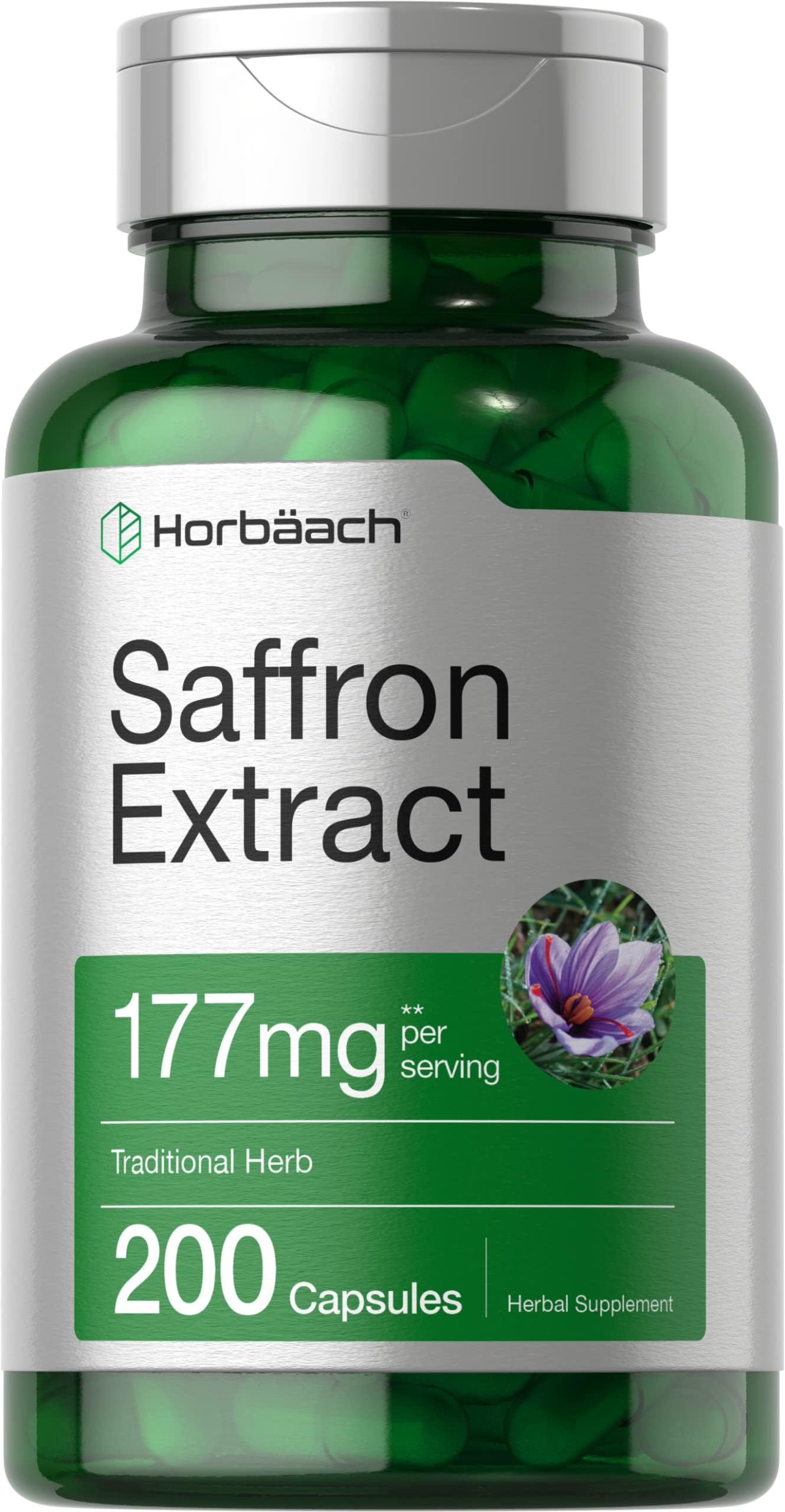 Horbäach Saffron Extract Supplement | 200 Capsules | Pills for Women & Men | Non-GMO, Gluten Free