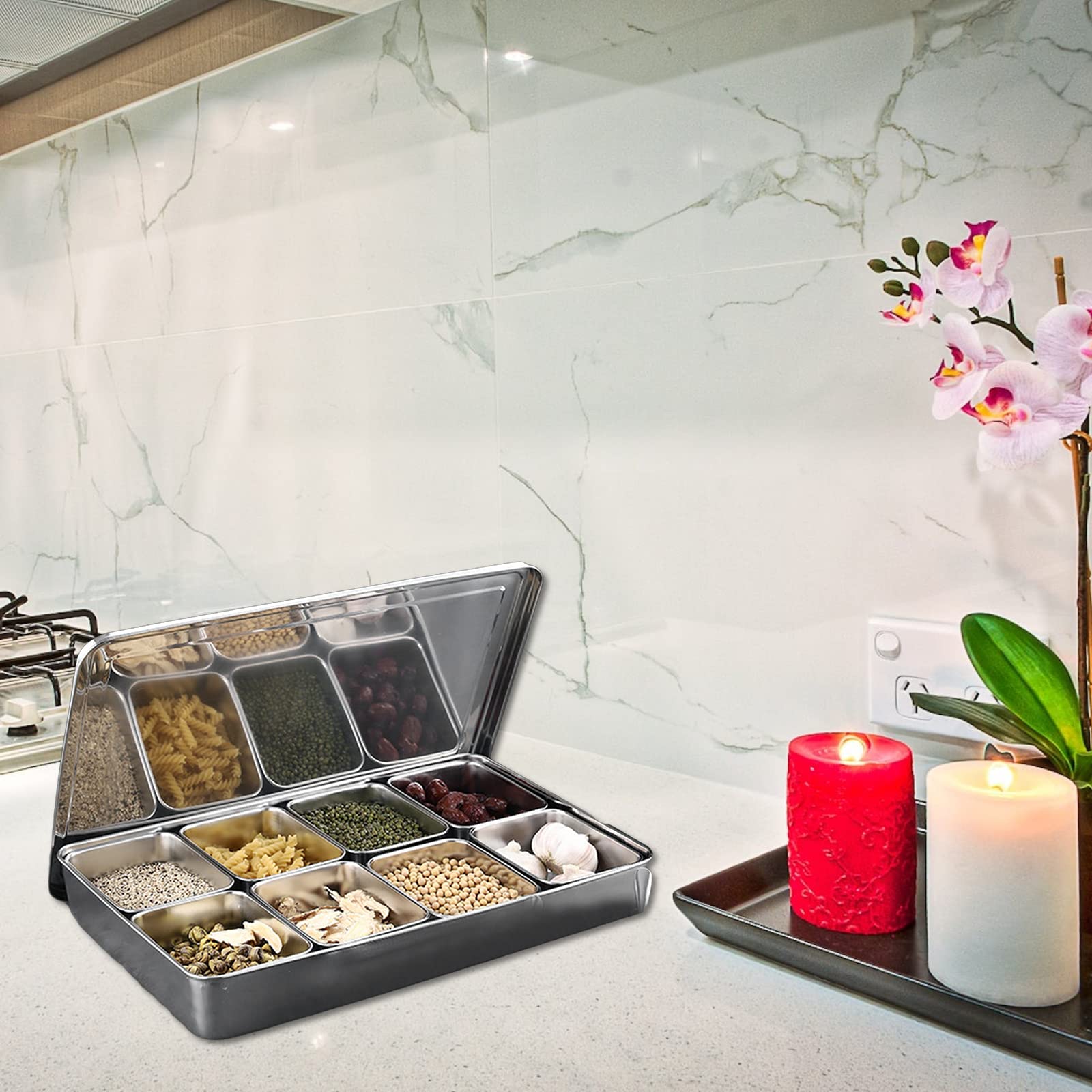 Scatola Per Spezie Con 8 Contenitori - In Lega Di Alluminio Con Coperchi E Cucchiai - Foto 6