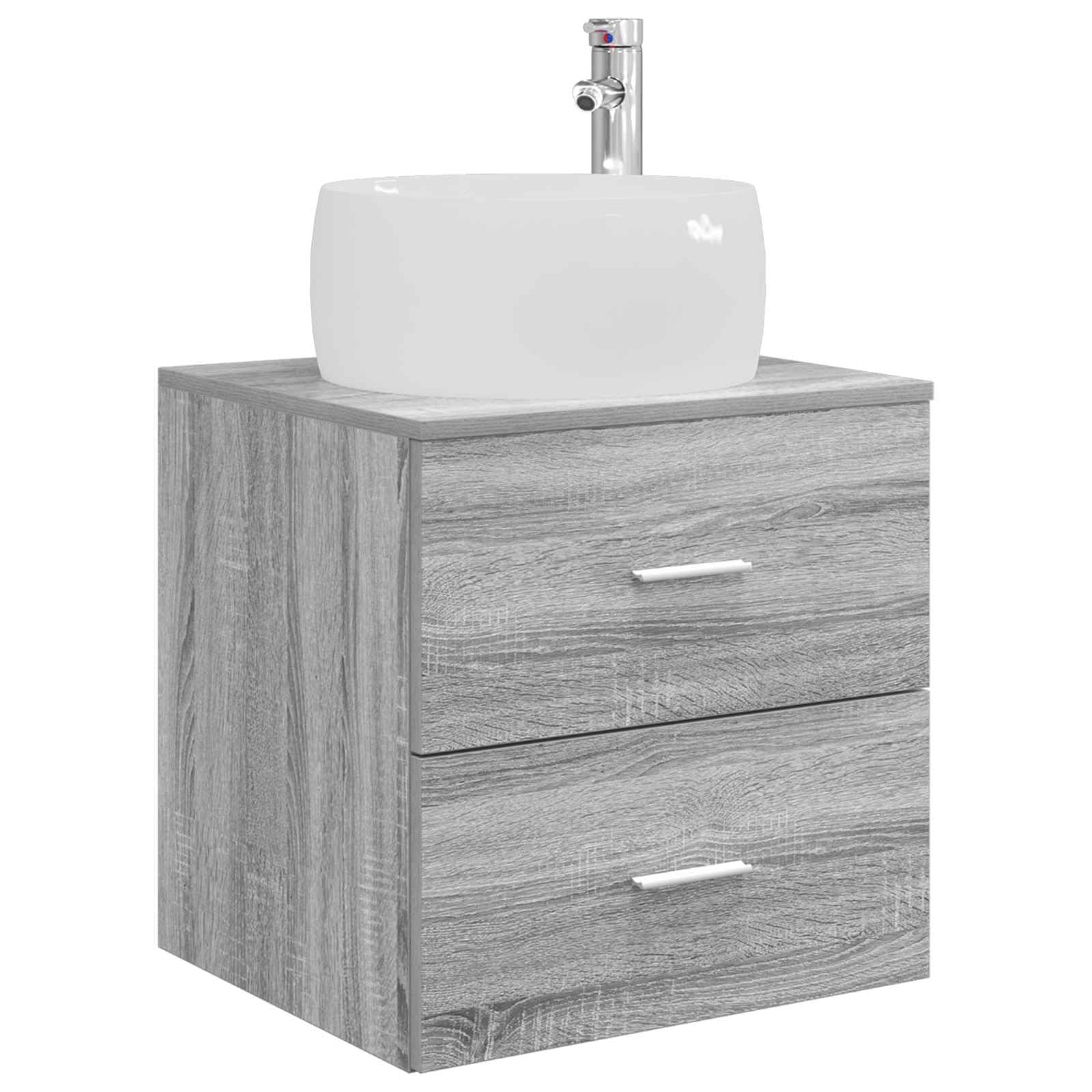 Vidaxl Greysonoma Wall-Mounted Sink Vanity Grey Sonoma 49.5 X 44.5 X 66 Cm, Bathroom, Modern Vanity Cabinet, Wall Sink, Space Saver, Indoor Furniture, Compact Vanities, Stylish Washstand Solutions