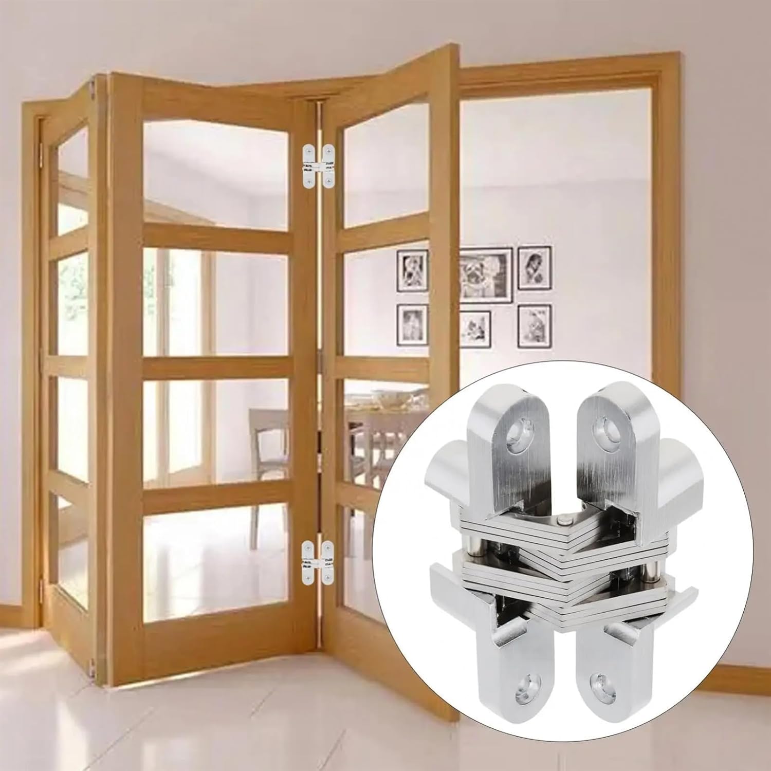 180 Degree Zinc Alloy Concealed Hinge wear- for Folding Doors with Screws with Installation Instructions