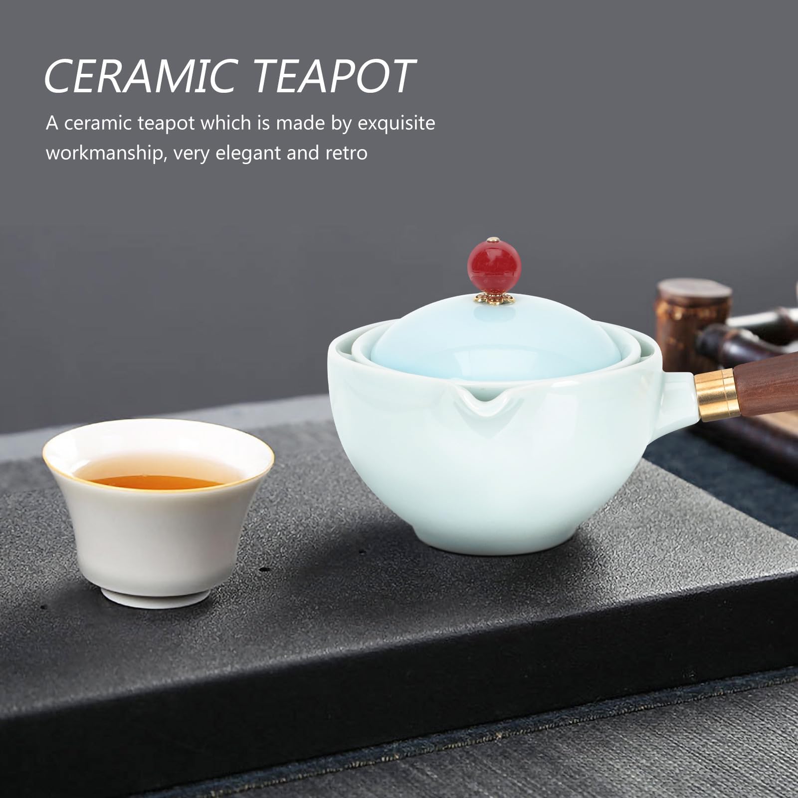 Abaodam Théière Céramique avec Filtre Poignée Longue Ergonomique Pot à Thé Portable et Résistant Service à Thé Chinois pour Maison