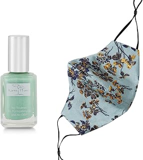 Karma Naturals Nail Polish - Non-Toxic Vegan and Cruelty-Free Nail Paint with Matching Mask Breathable Washable Reusable Face Cover for Men & Women (Aqua Gold Floral Mask)