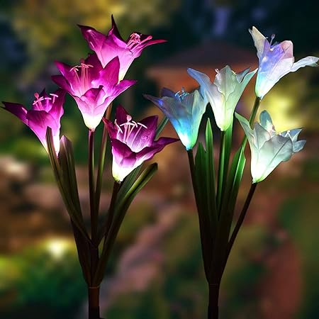 Onyxtron Make Your Garden Shine with Our Solar Lily Design Garden Light -These Lights Charge During The Day and Light Up at Night