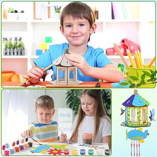 Miniatura 5 de Barydat 10 kits de campanillas de viento de madera para casa de pájaros, kits de madera para pajareros, kits de manualidades de pintura de madera,
