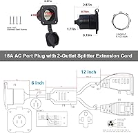 Vista 2 de KUNCAN Enchufe de Puerto de CA de 15A - Toma de Entrada de Alimentación de 125V con Cable de Extensión Doble de 18 Pulgadas, Enchufe NEMA 5-15