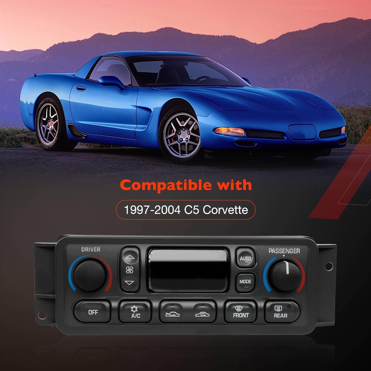 09352181 Front HVAC Climate Heater Control Unit Module A/C Air Conditioning Panel Compatible with 1997-2004 C5 Corvette 5.7L | Replaces# 16256018, 16254311, 1626603, 10345293, 09380441