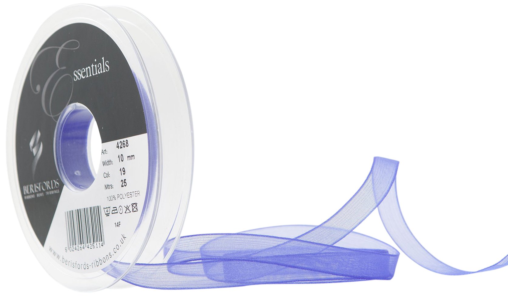 Berisfords Super Sheer Ribbon, Purple, 10 mm Width, 25 metre Length