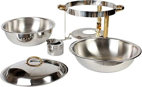 Miniatura 9 de TrueCraftware  Plato ovalado de 6 cuartos de galón, acento dorado, acero inoxidable con bandeja de agua, bandeja de alimentos, soporte de