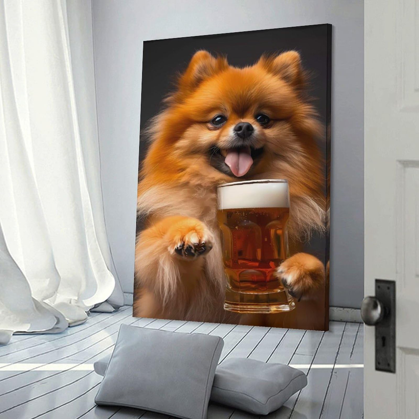Junmoney Pomerian Beer Canvas Wall Decor 08x12inch(20x30cm), for Calm Bedrooms, Home Corners Or Flats, An Easy Wall Refresh for Bedrooms